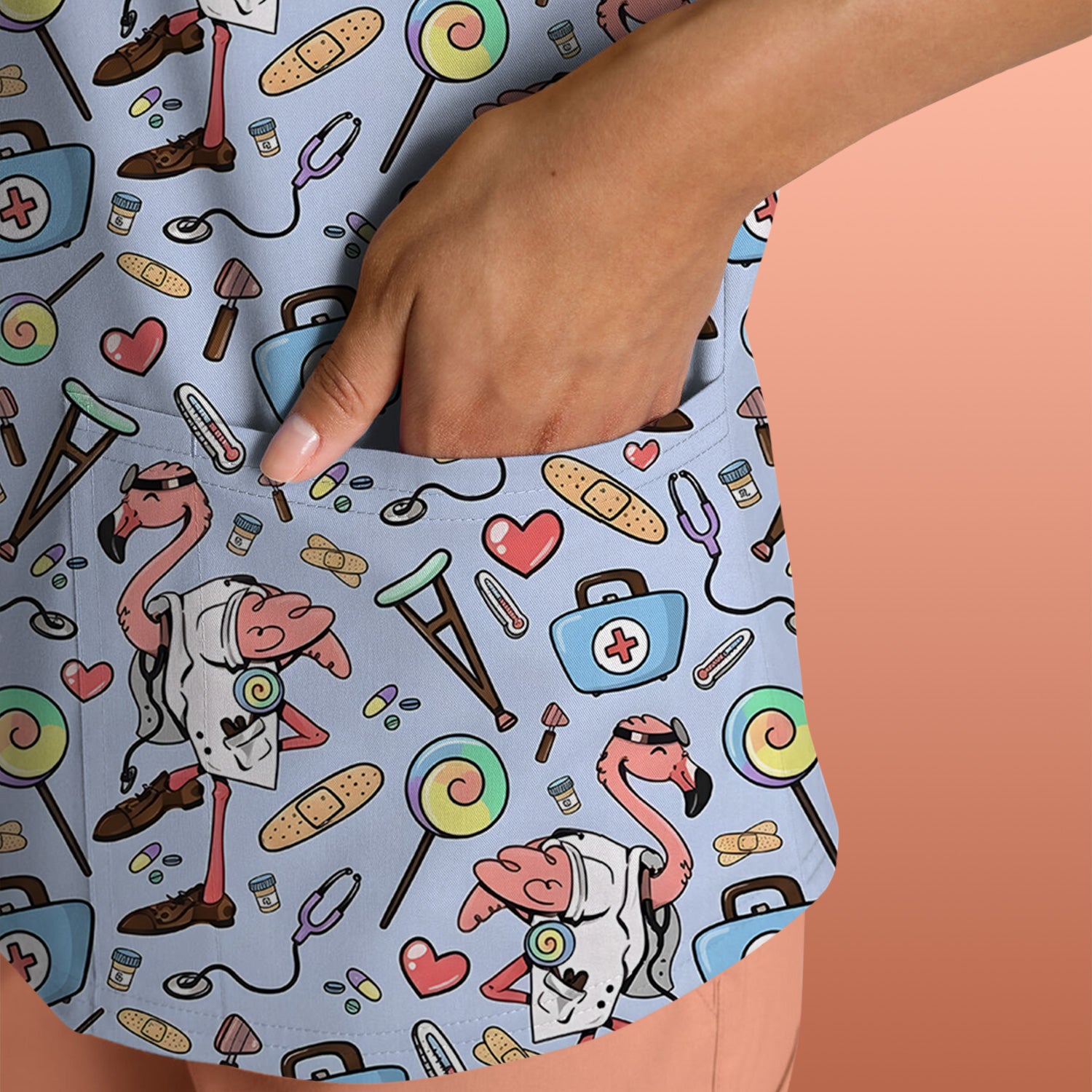 Flamingo Nurse Medical Care Pattern Scrub Top, Comfortable Scrubs for Nurses