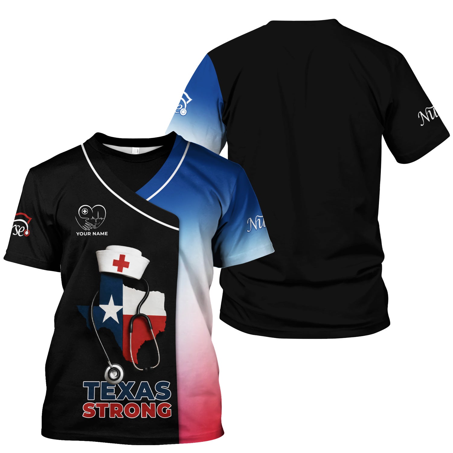 Personalized Texas Strong Scrubs - Stethoscope & Texas Flag Design - Ideal for RN, CNA, LPN, Healthcare Workers