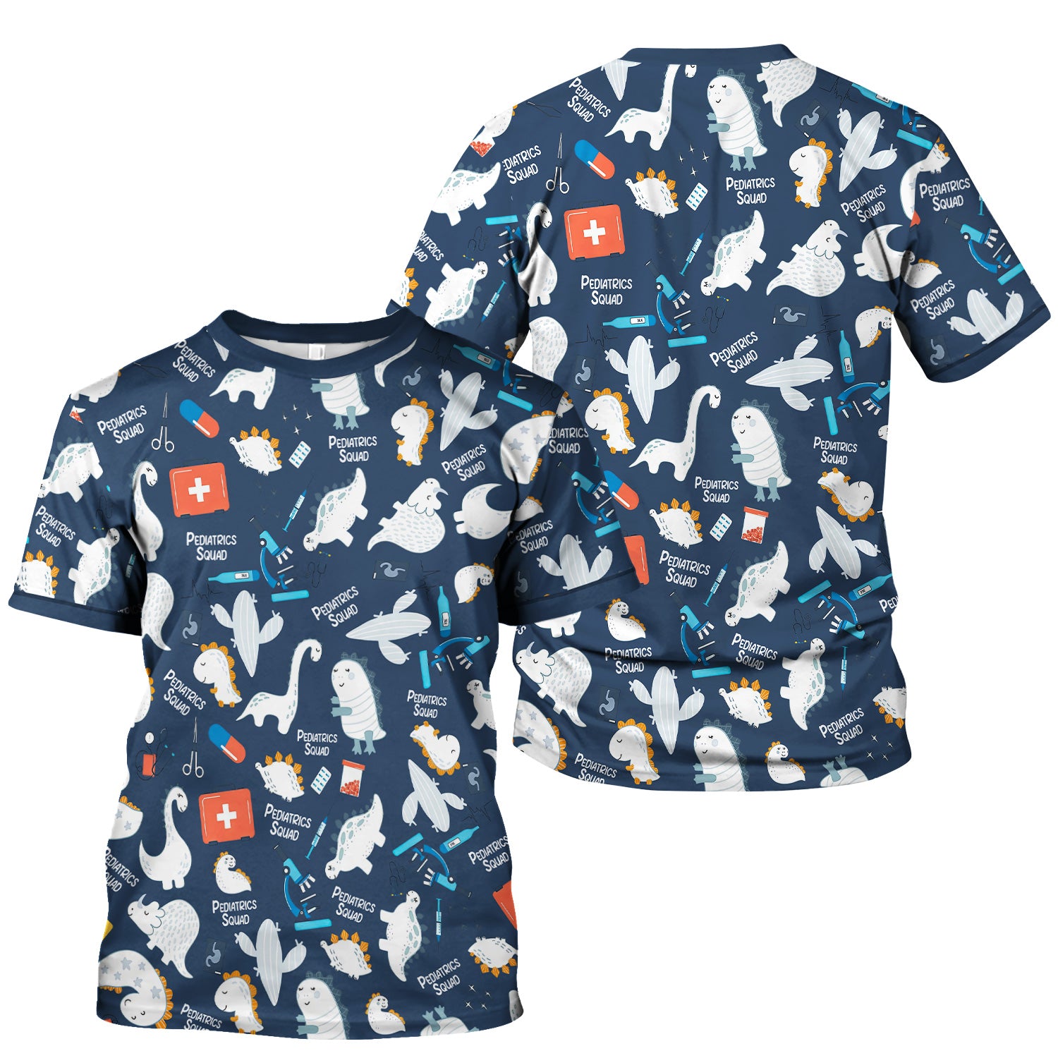 Personalized Pediatric Nurse Scrubs for Women - Cute Dino Print Medical Shirt - Gift for RN, CNA, LPN, Medical Staff