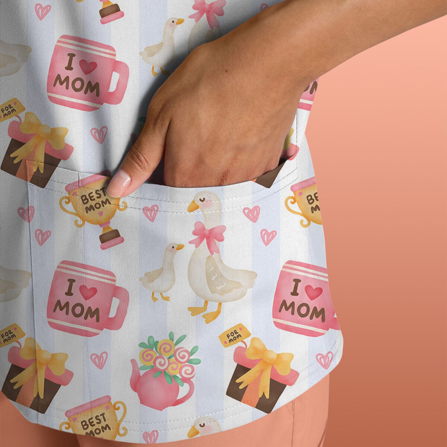 Sweet Nurse Mom Goose Gift Trophy Pattern Scrub Top, Comfortable Scrubs for Nurses