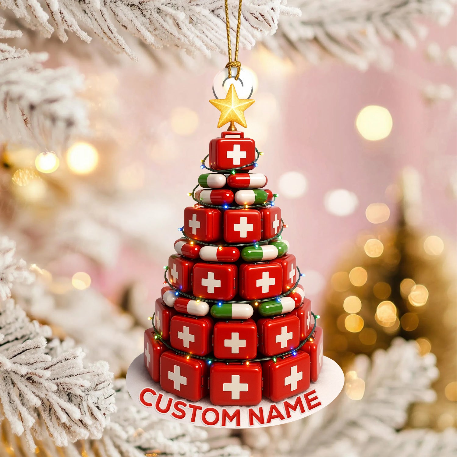 Medical Pill Box Christmas Tree Ornament, Custom Name Nursing Gift, Nurse Holiday Decor Keepsake