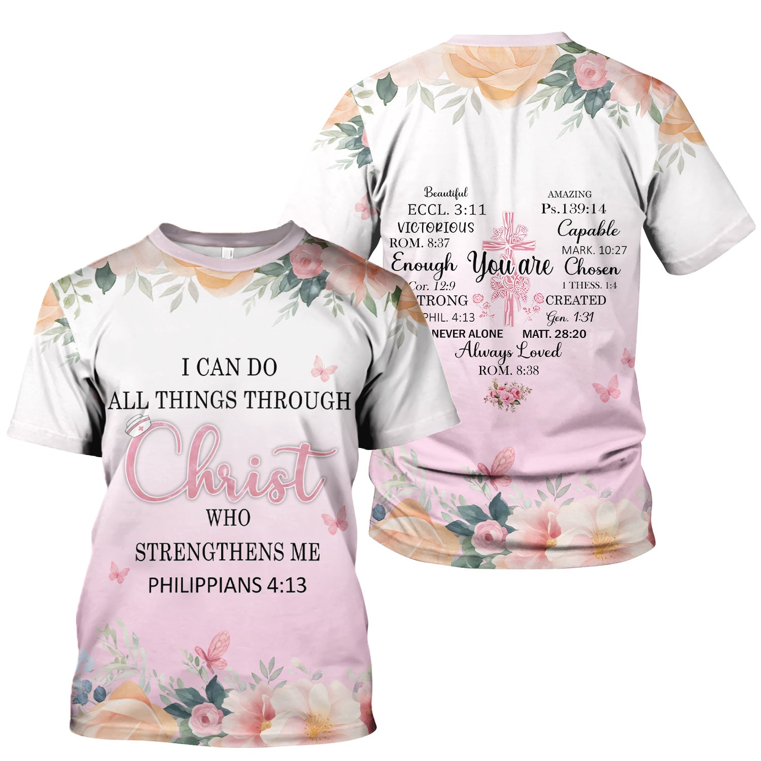 Christian Inspirational Floral Shirt - Inspirational Bible Verse Apparel - Gift for RN LPN CNA Healthcare Staff