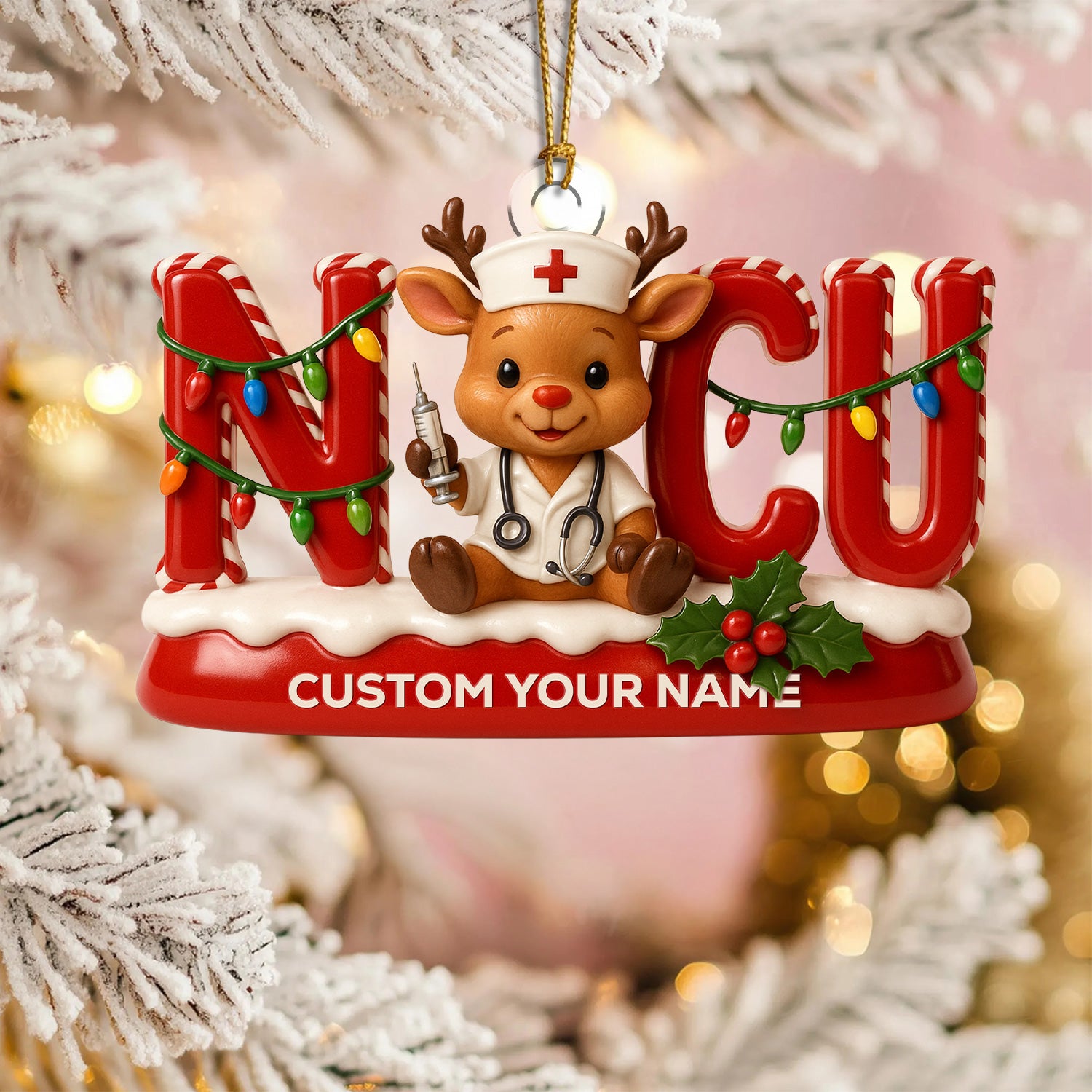 Personalized NICU Nurse Ornament – Funny Christmas Reindeer Design – Cute Holiday Gift for Healthcare Workers and Baby Nurses
