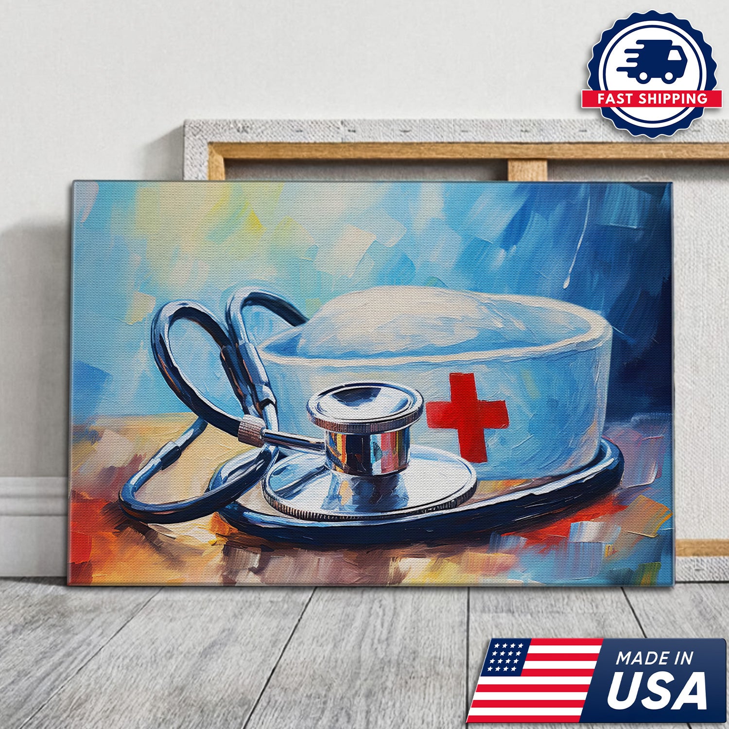 Nurse Hat and Stethoscope Canva, Medical Appreciation Gift for RN LPN CNA, Home Office Wall Decor