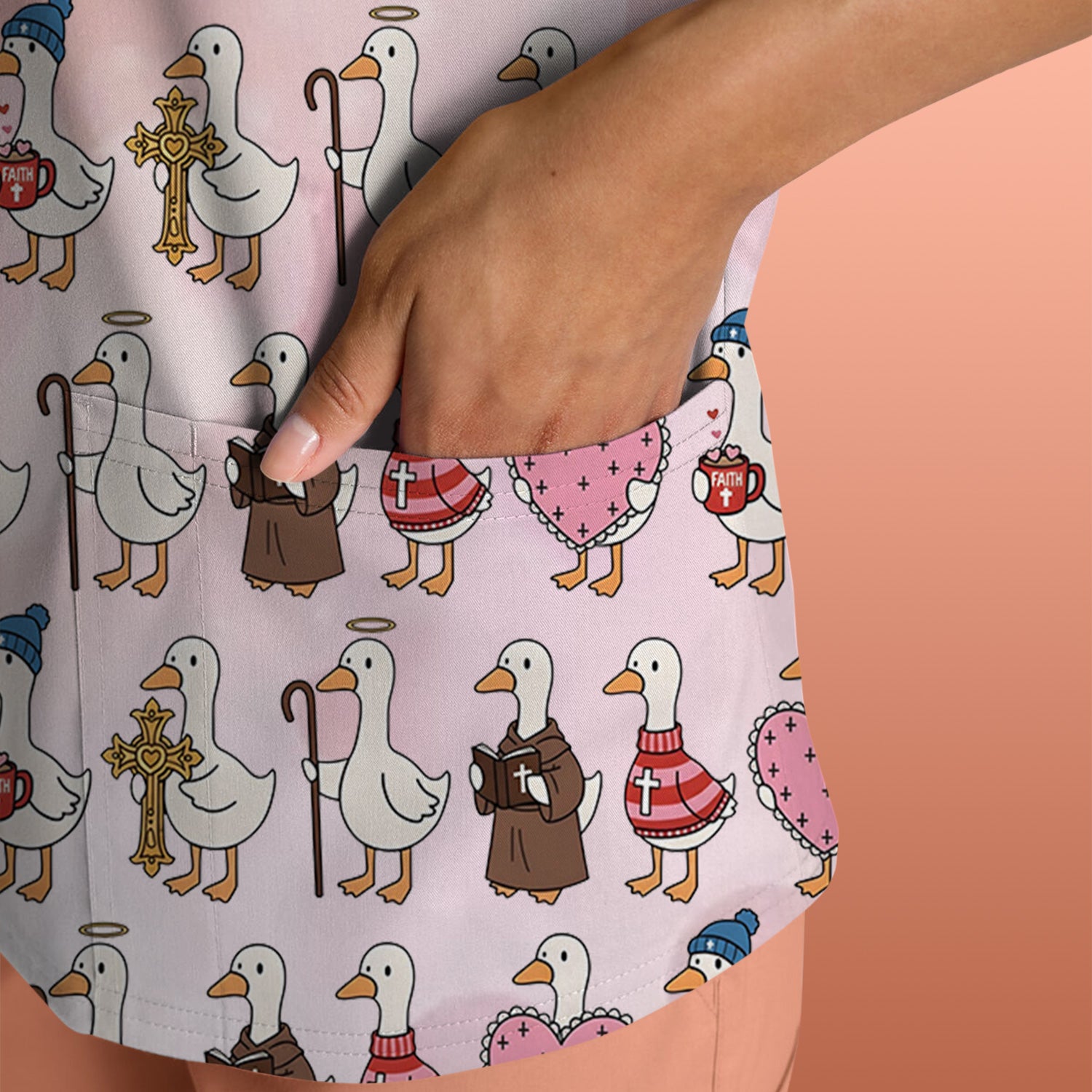 Goose Valentine Heart Illustration Design Scrubs Top, Breathable Fabrics Nursing Uniform