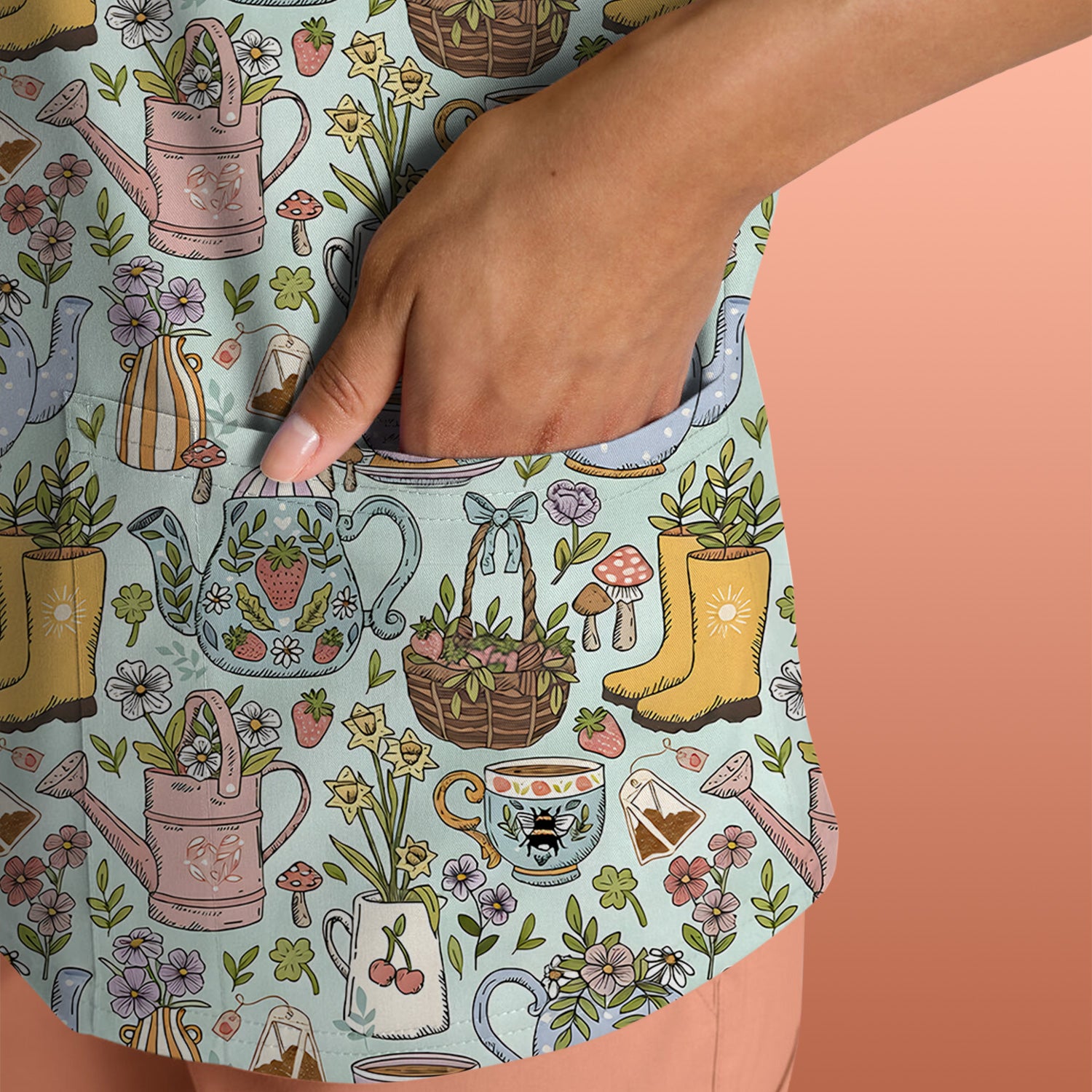 Garden Tea Party Floral Print Scrub Top, Comfortable Scrubs for Nurses