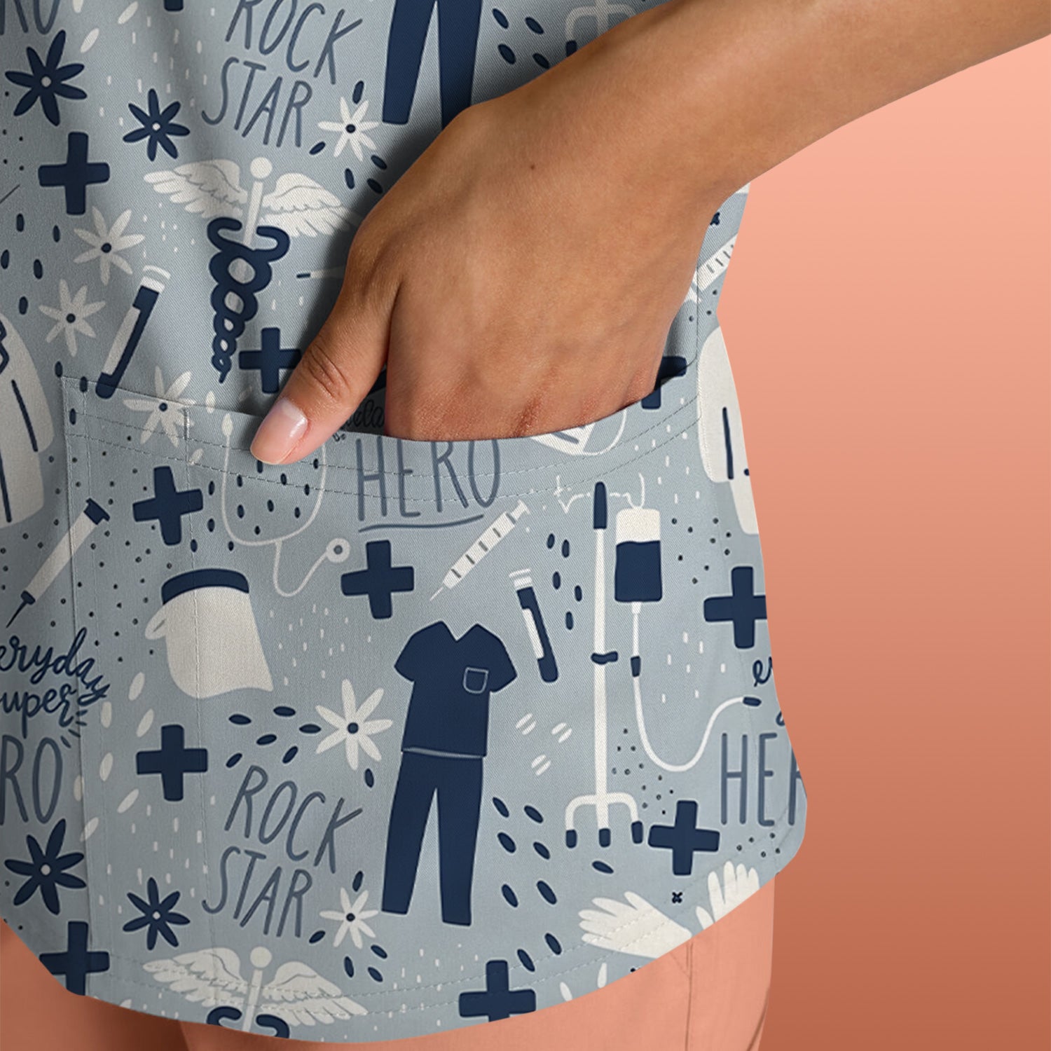 Inspirational Healthcare Hero Medical Tools Nurse Pattern Scrub Top, Comfortable Scrubs for Nurses