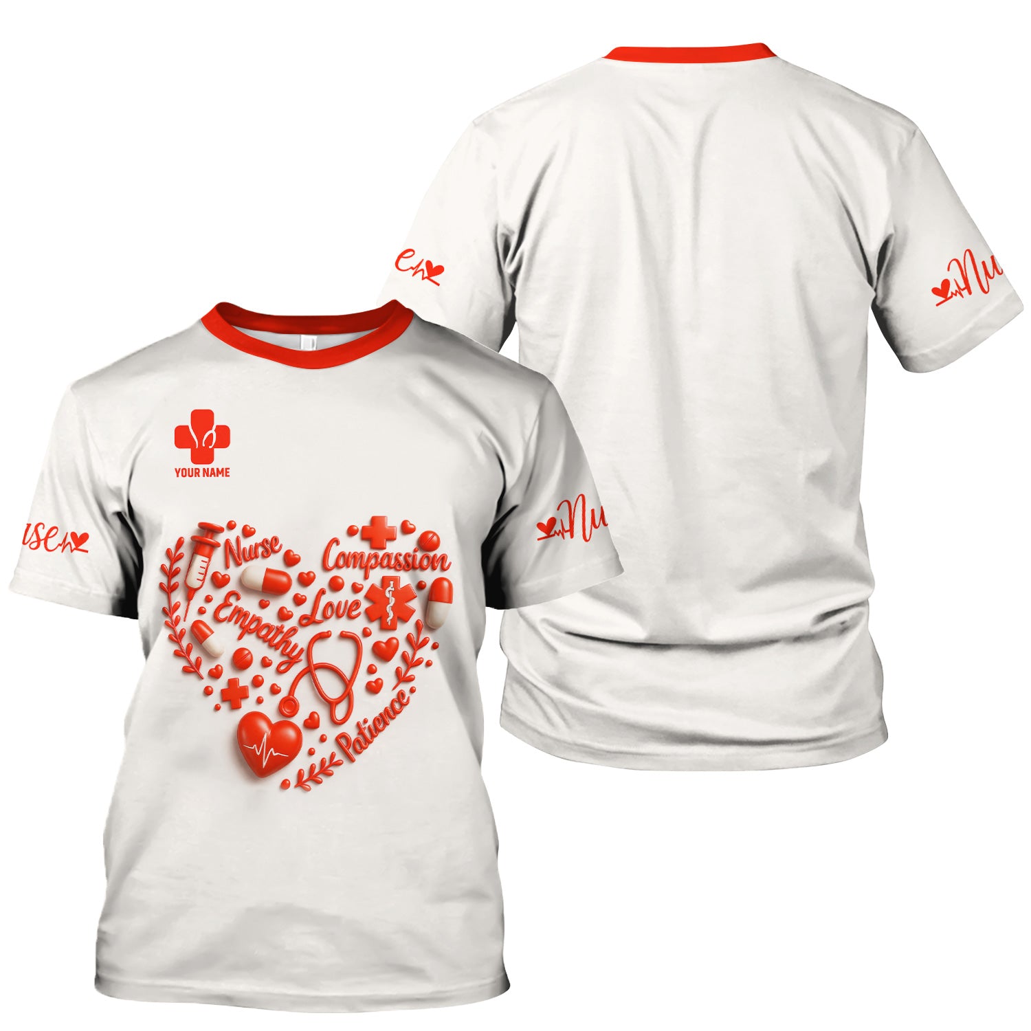 Heart Word Art Nurse Scrub Top - Compassion Empathy Love Design - Gift for RN CNA LPN Women in Healthcare