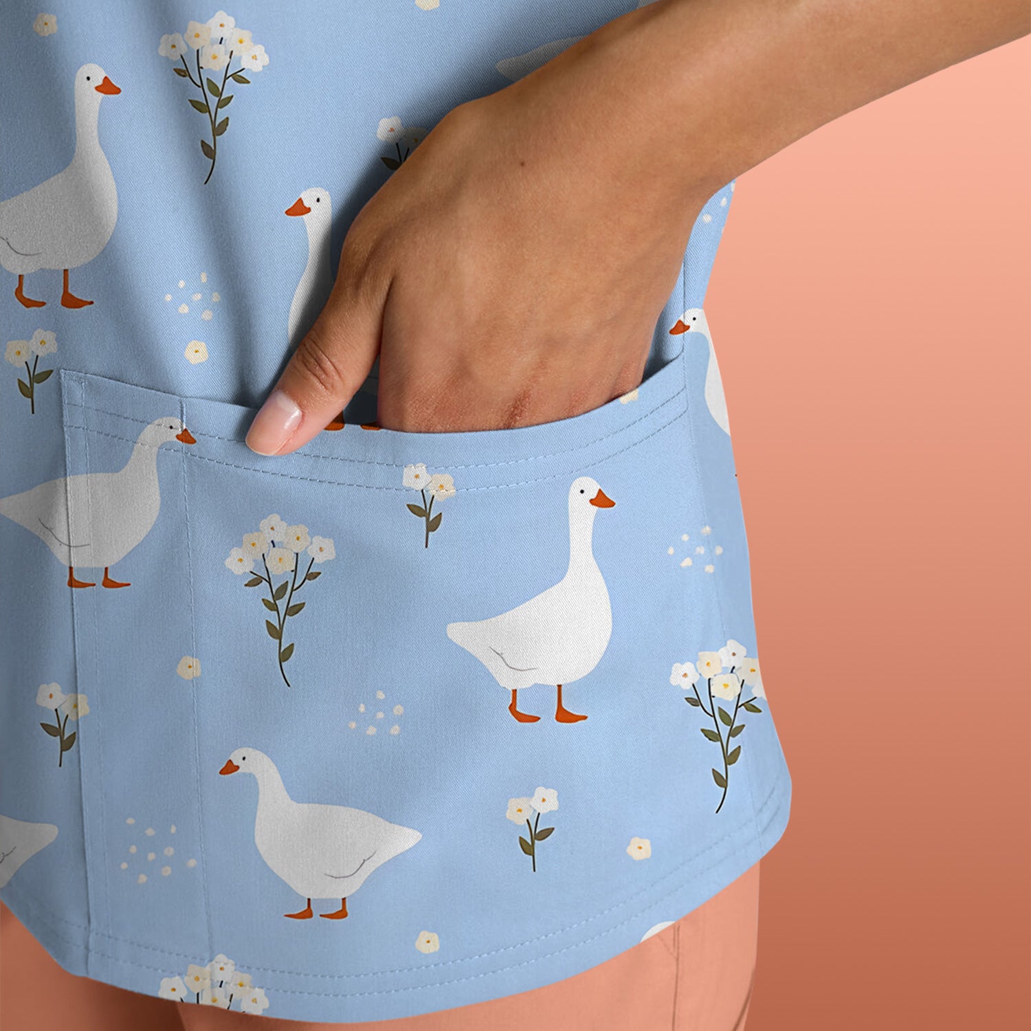 Blue Goose Floral Pattern Scrub Top, Comfortable Scrubs for Nurses
