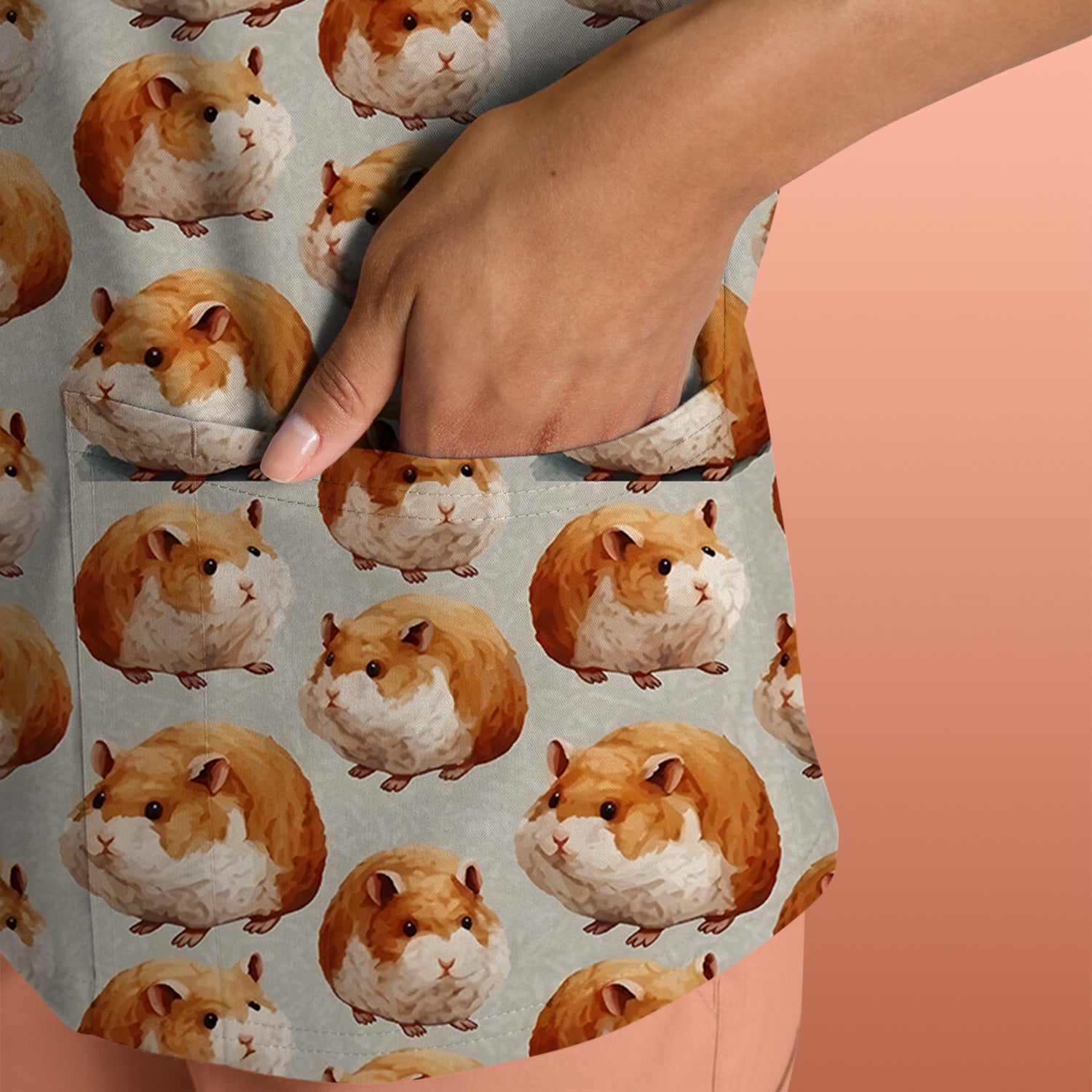 Cute Hamster Pattern Nurse Scrub Top, Comfortable Scrubs for Nurses