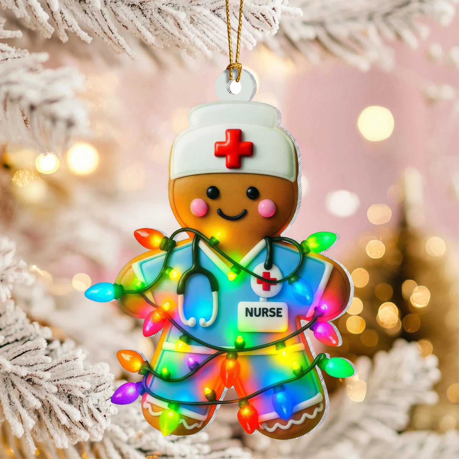 Nurse Gingerbread Christmas Ornament, Cute Holiday Tree Decoration, Healthcare Worker Gift