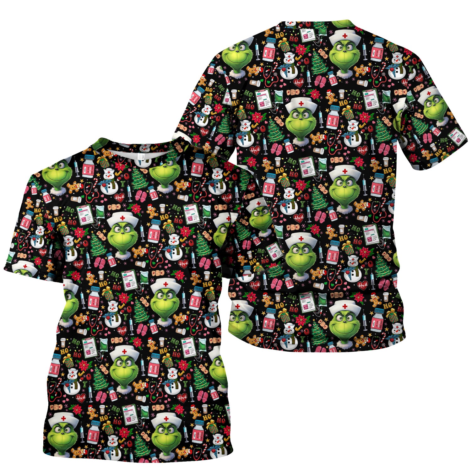 Funny Christmas Scrub Top for Nurses - Grinch Nurse Shirt Holiday Medical Gift - RN LPN CNA Gift
