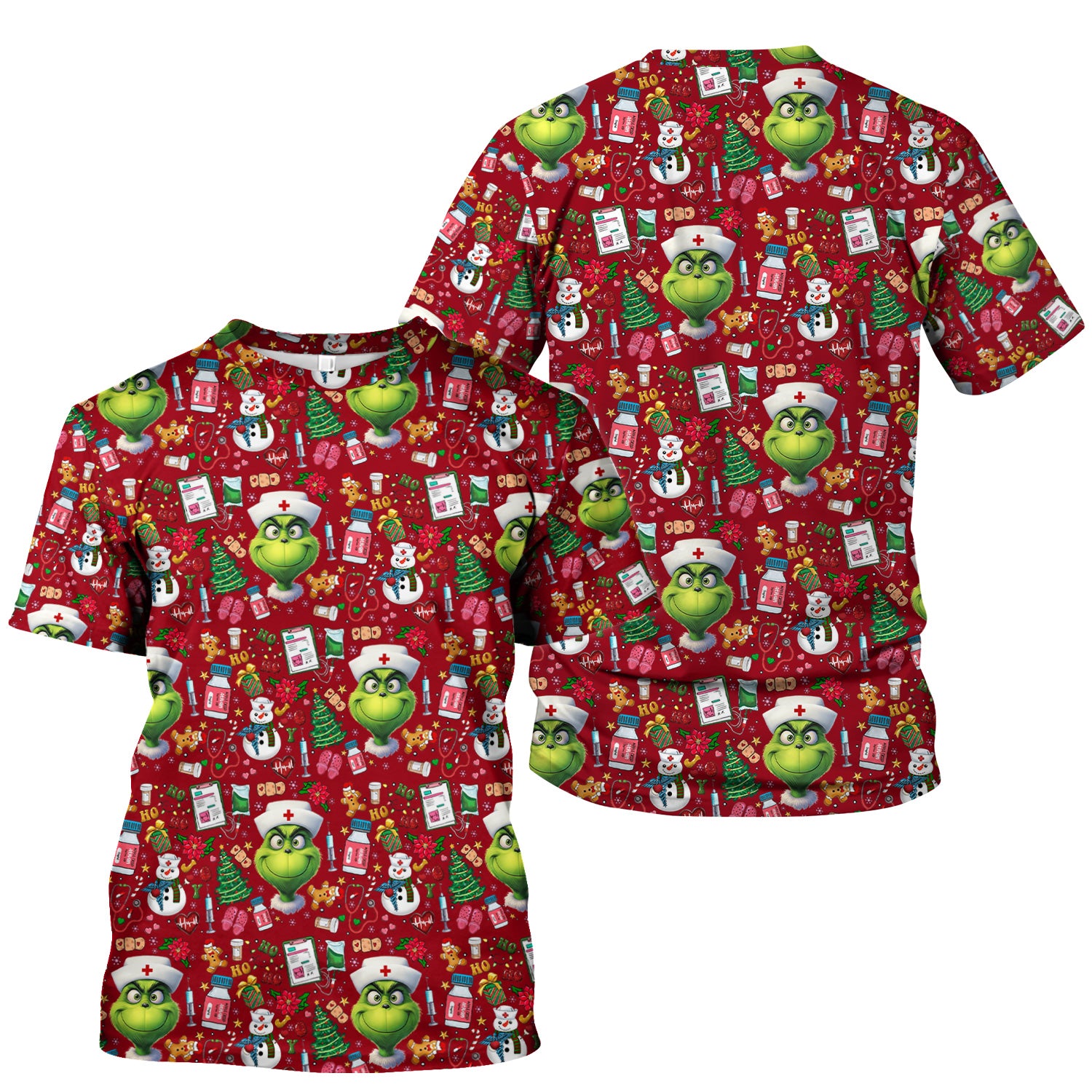 Funny Christmas Scrub Top for Nurses - Grinch Nurse Shirt Holiday Medical Gift - RN LPN CNA Gift