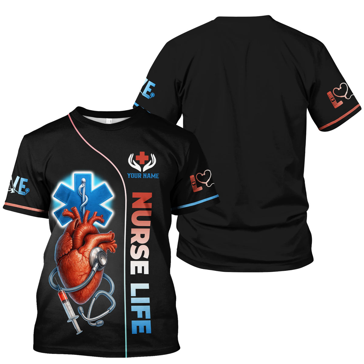 Personalized Nurse Life Scrub Top - Anatomical Heart with Stethoscope Design - Custom Name Medical Uniform for RN, LPN, CNA