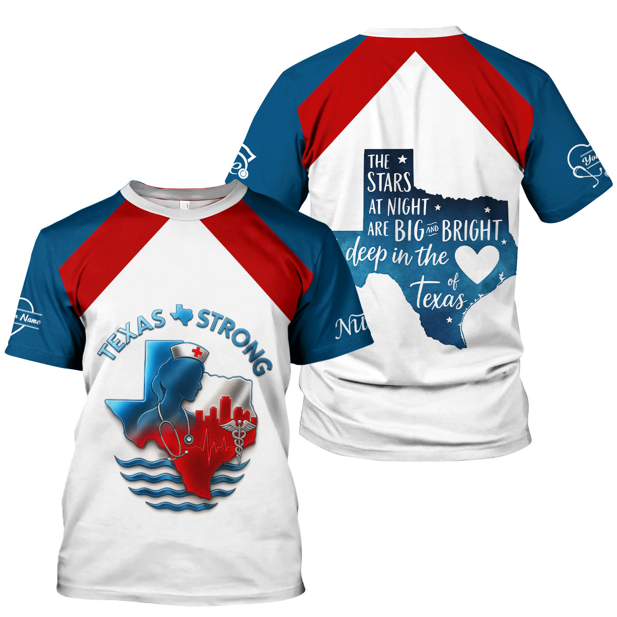 Texas Strong Nurse Scrubs - Personalized with Stethoscope & Texas Flag - Custom Name for RN, CNA, LPN - Gift for Healthcare Workers