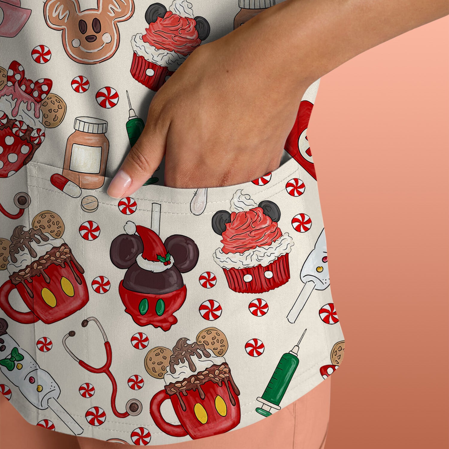 Christmas Scrub Top for Nurses - Cute Gingerbread Cupcake Candy Medical Shirt - Xmas Holiday Uniform for Women RN CNA LPN