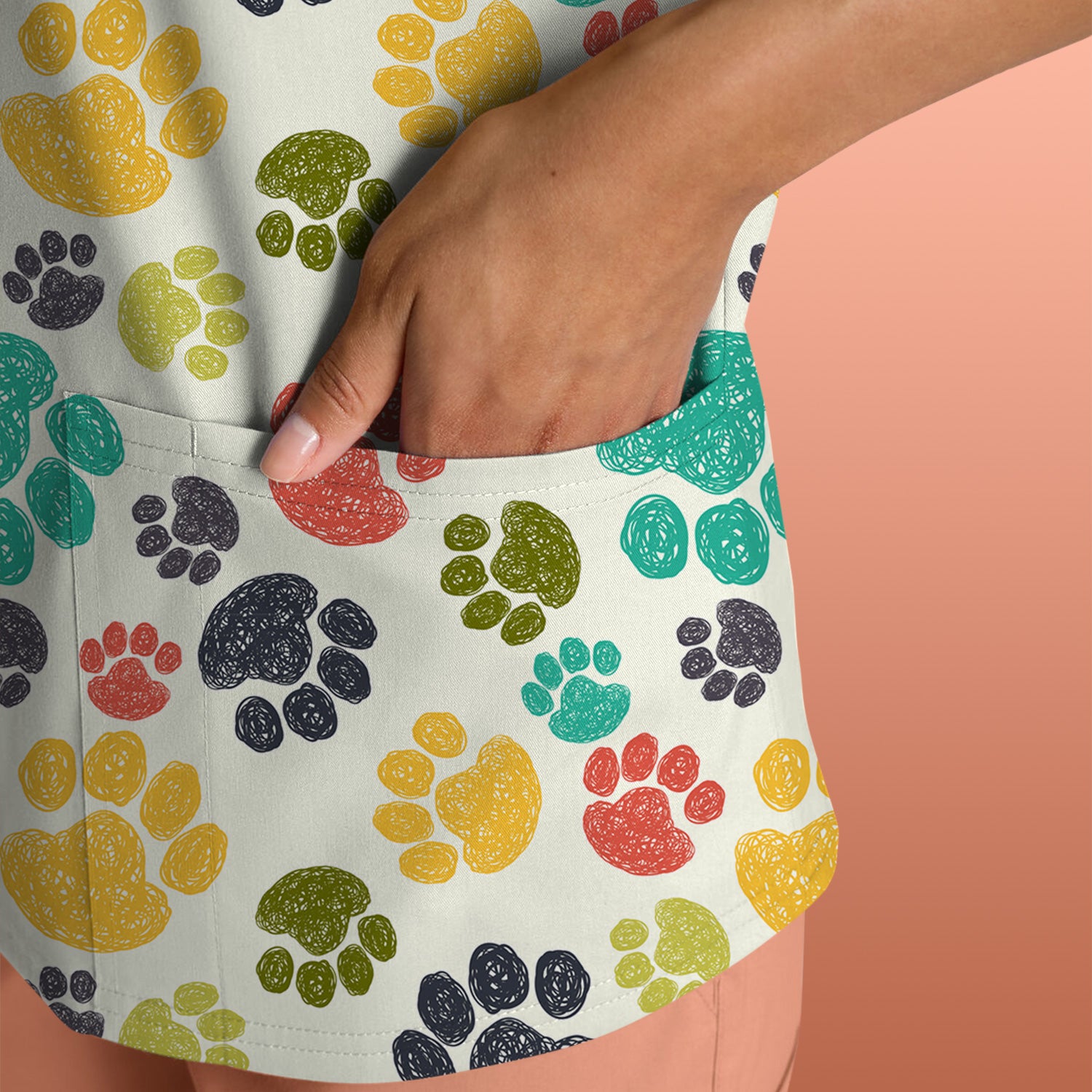 Colorful Paw Print Animal Pattern Scrub Top, Comfortable Scrubs for Nurses