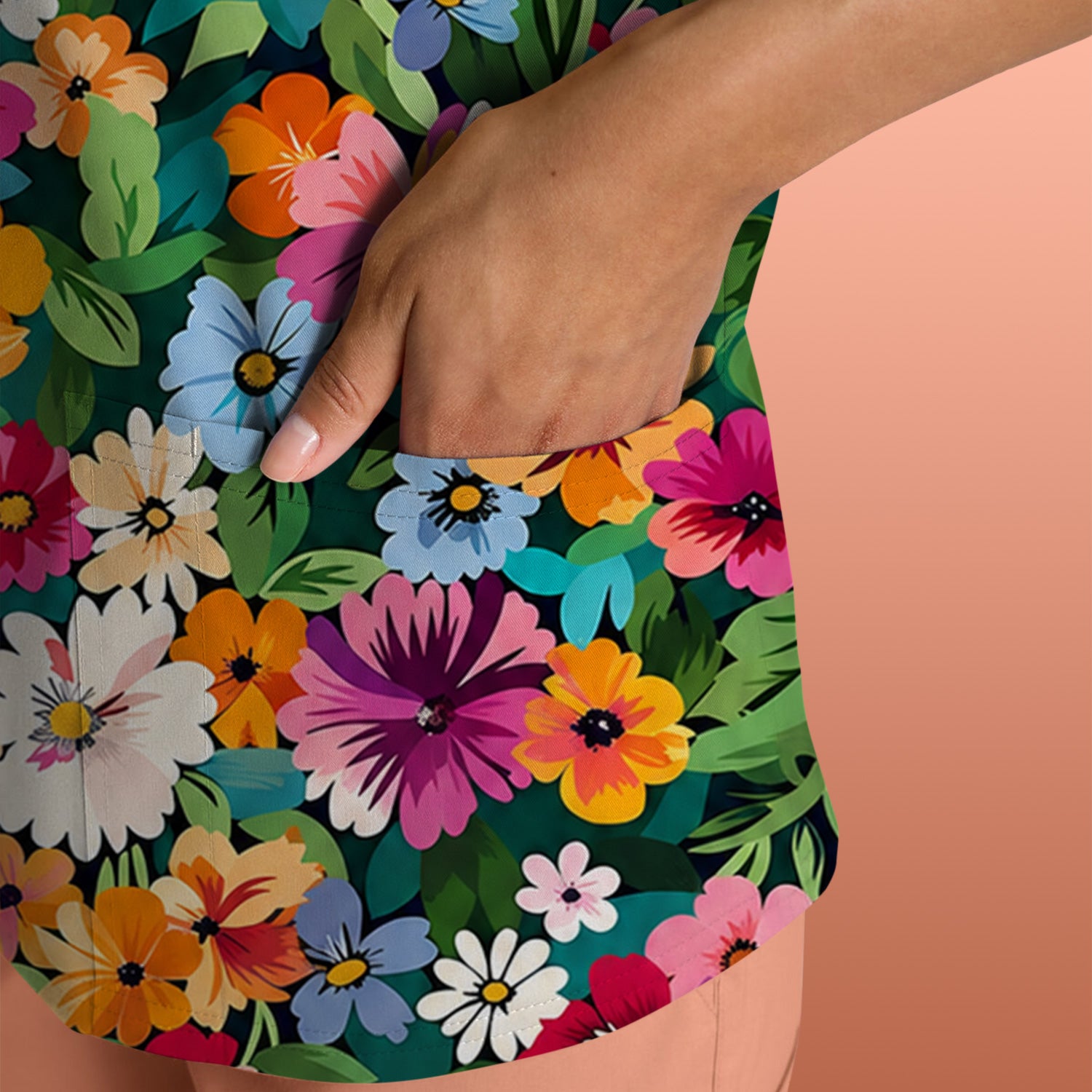 Colorful Wildflower Garden Pattern Scrub Top, Comfortable Scrubs for Nurses