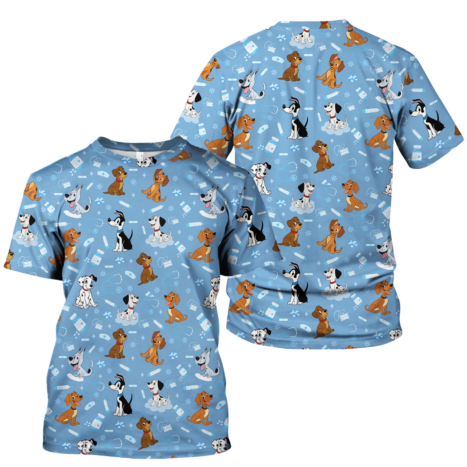 Cute Cartoon Dog Scrubs Top - Fun Puppy Pattern Medical Shirt for Veterinarians, Vet Techs, Animal Lovers - Pet Care Workwear Gift