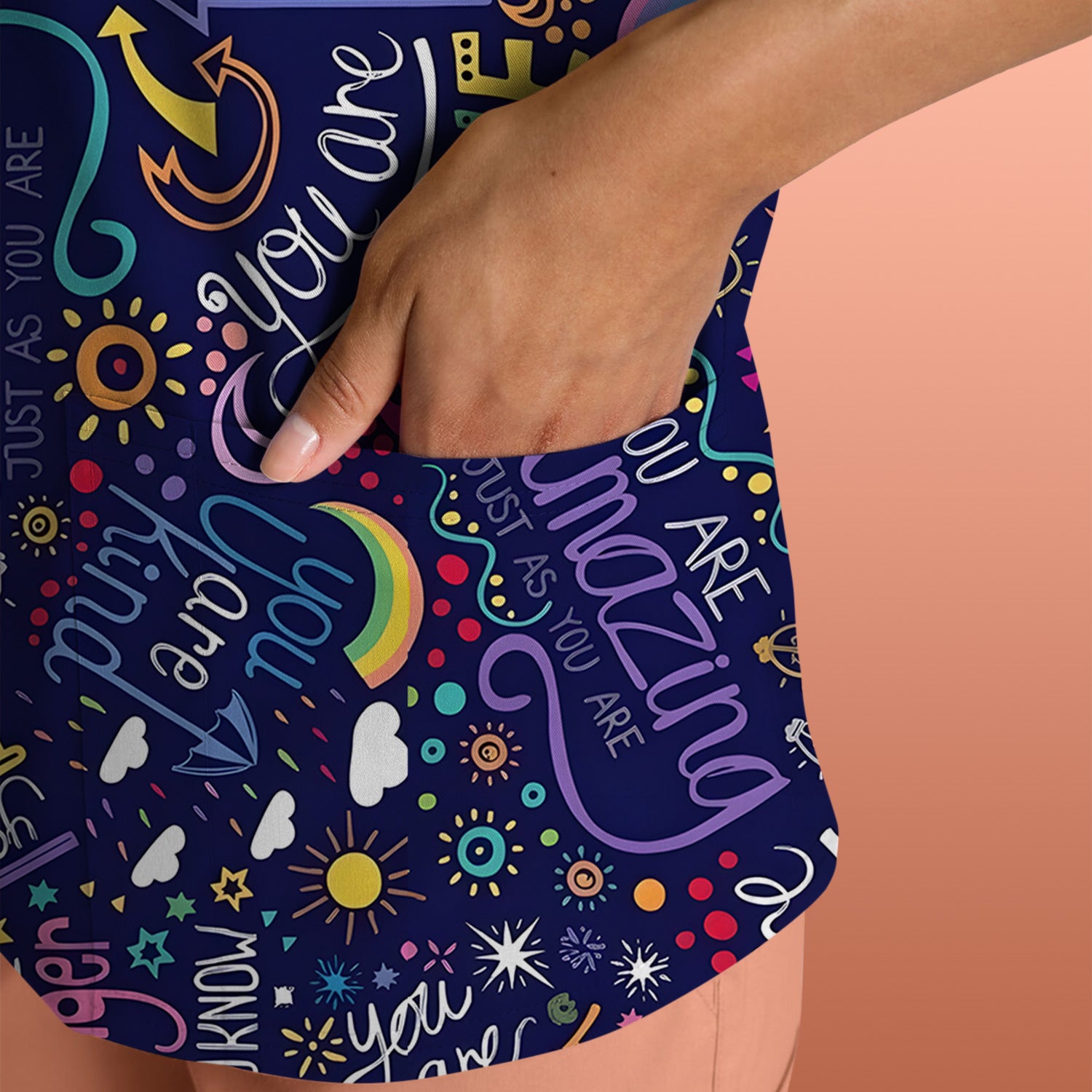 Inspirational Quote Pattern Scrub Top, Breathable Fabrics Nursing Uniform
