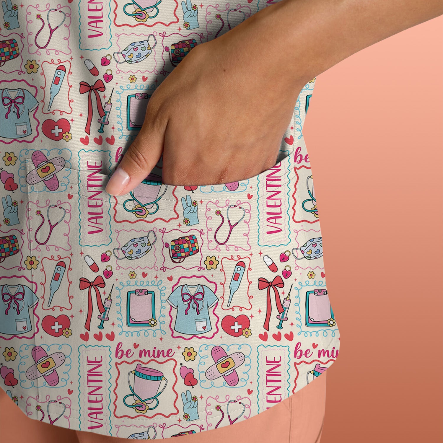 Valentine Medical Hearts Bandages Syringes Scrub Top, Comfortable Scrubs for Nurses