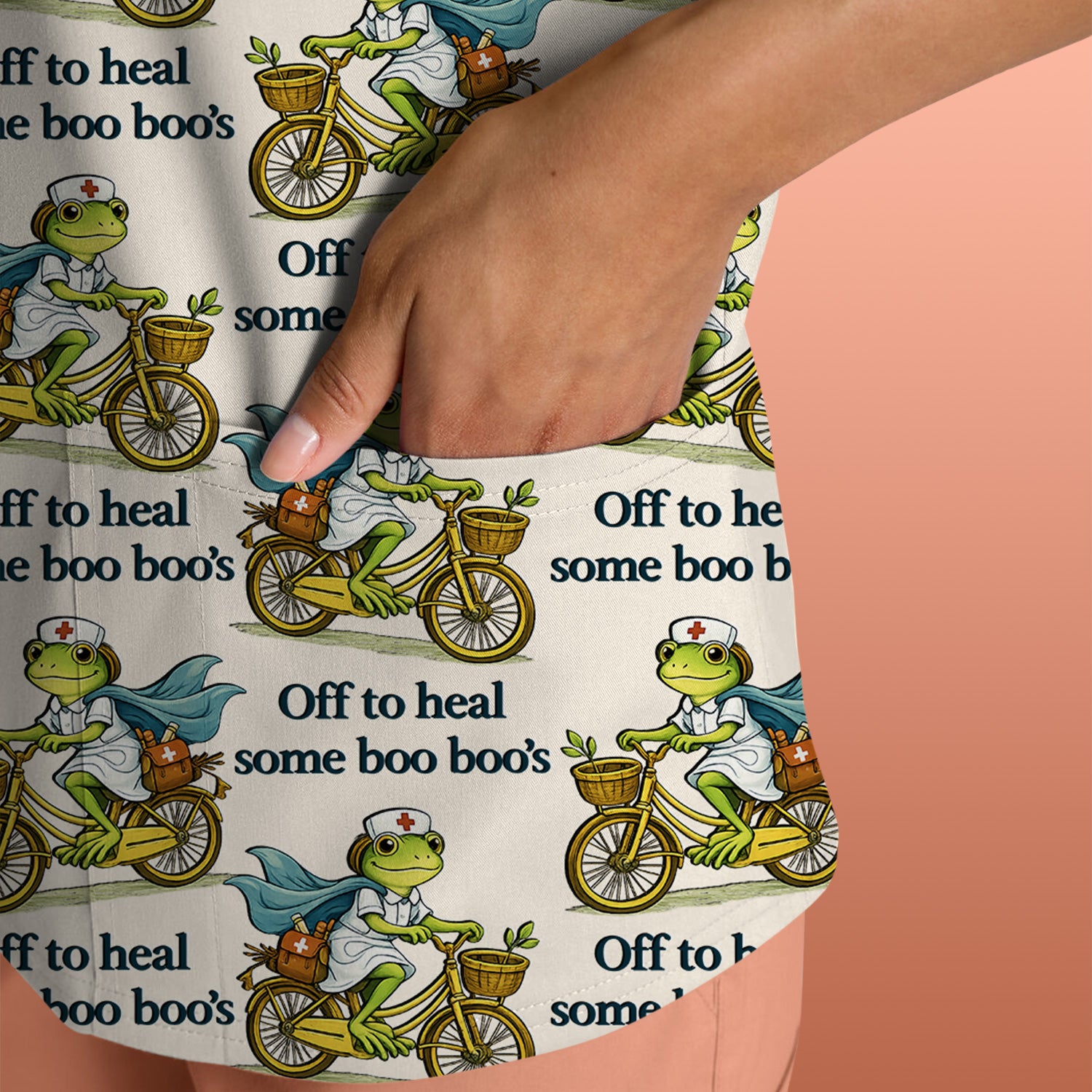 Funny Frog Nurse Cycling Pattern Scrub Top, Comfortable Scrubs for Nurses
