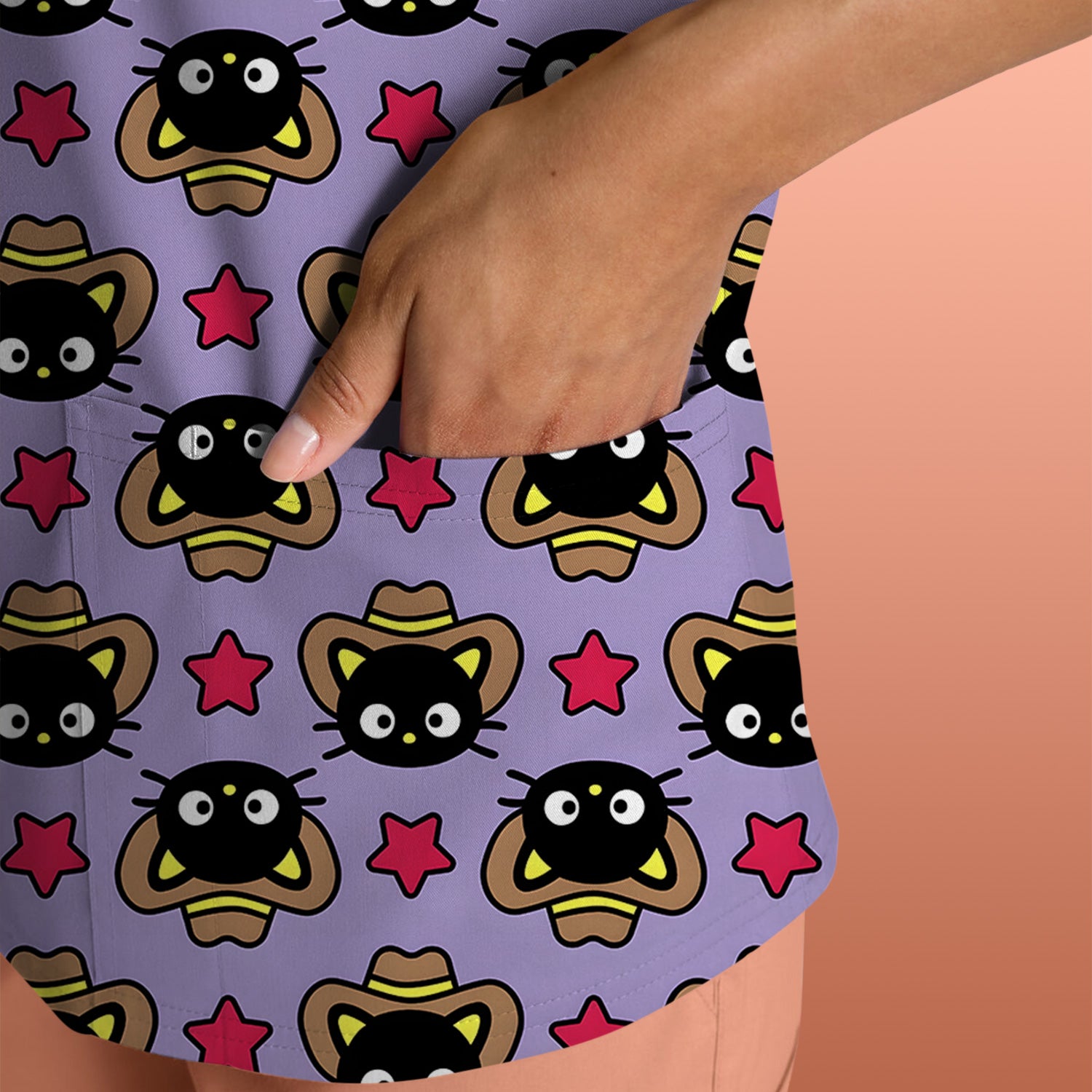 Cute Cartoon Cowboy Cat PatternScrub Top, Comfortable Scrubs for Nurses