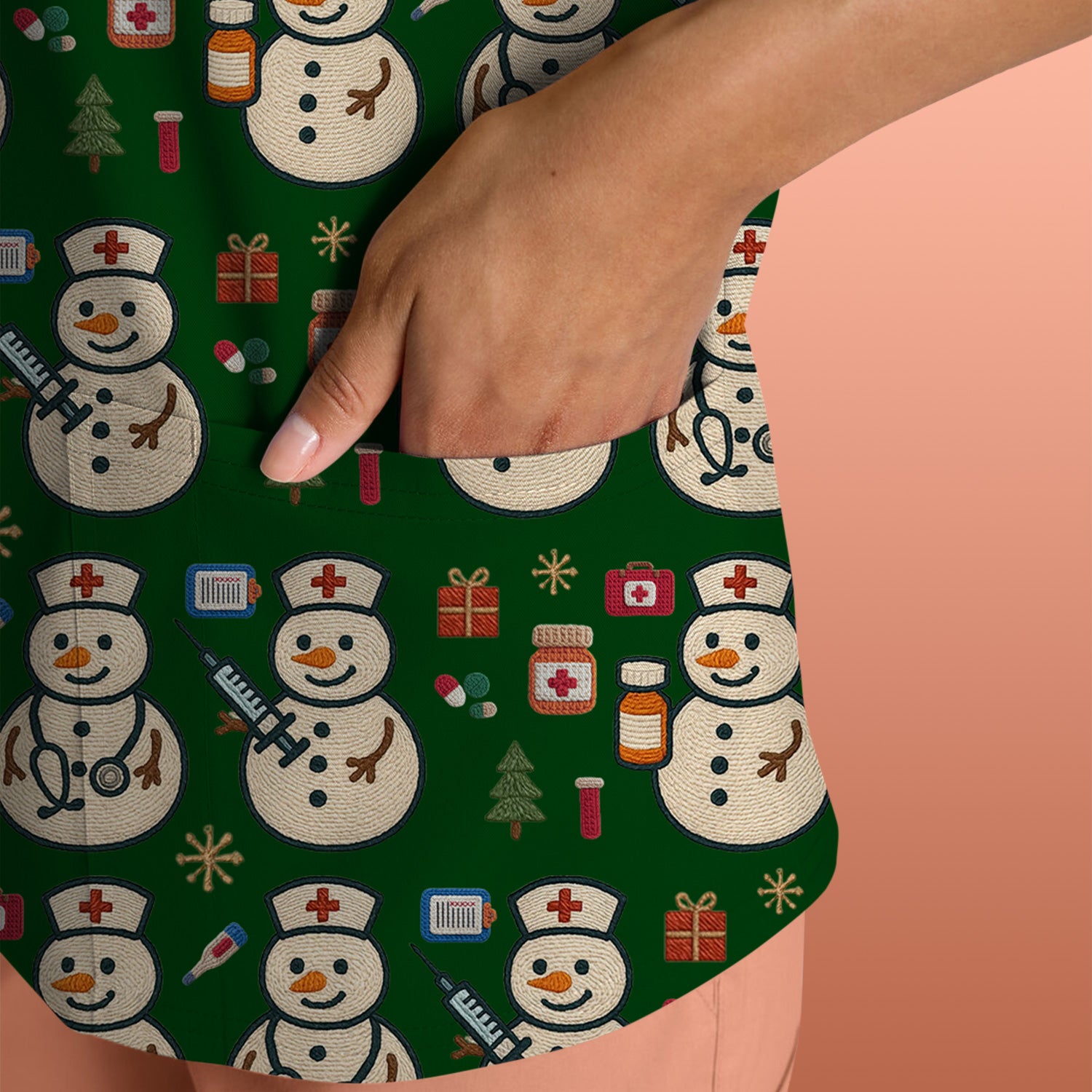 Snowman Nurse Christmas Scrub Top – Festive Medical Pattern Shirt – Cute Holiday Uniform For Nursing