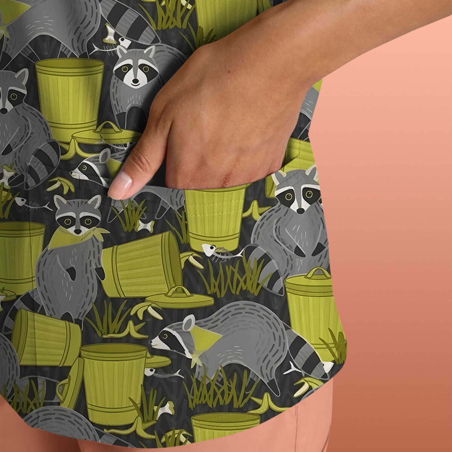 Cute Raccoon Trash Panda Pattern Scrub Top, Comfortable Scrubs for Nurses