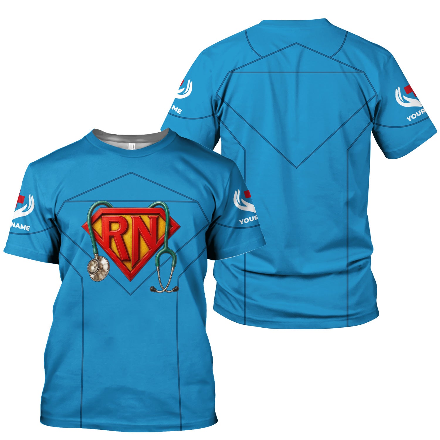 Personalized RN Symbol Nurse Shirt with Stethoscope - Superhero Uniform T-Shirt for Registered Nurses - Medical Appreciation Gift