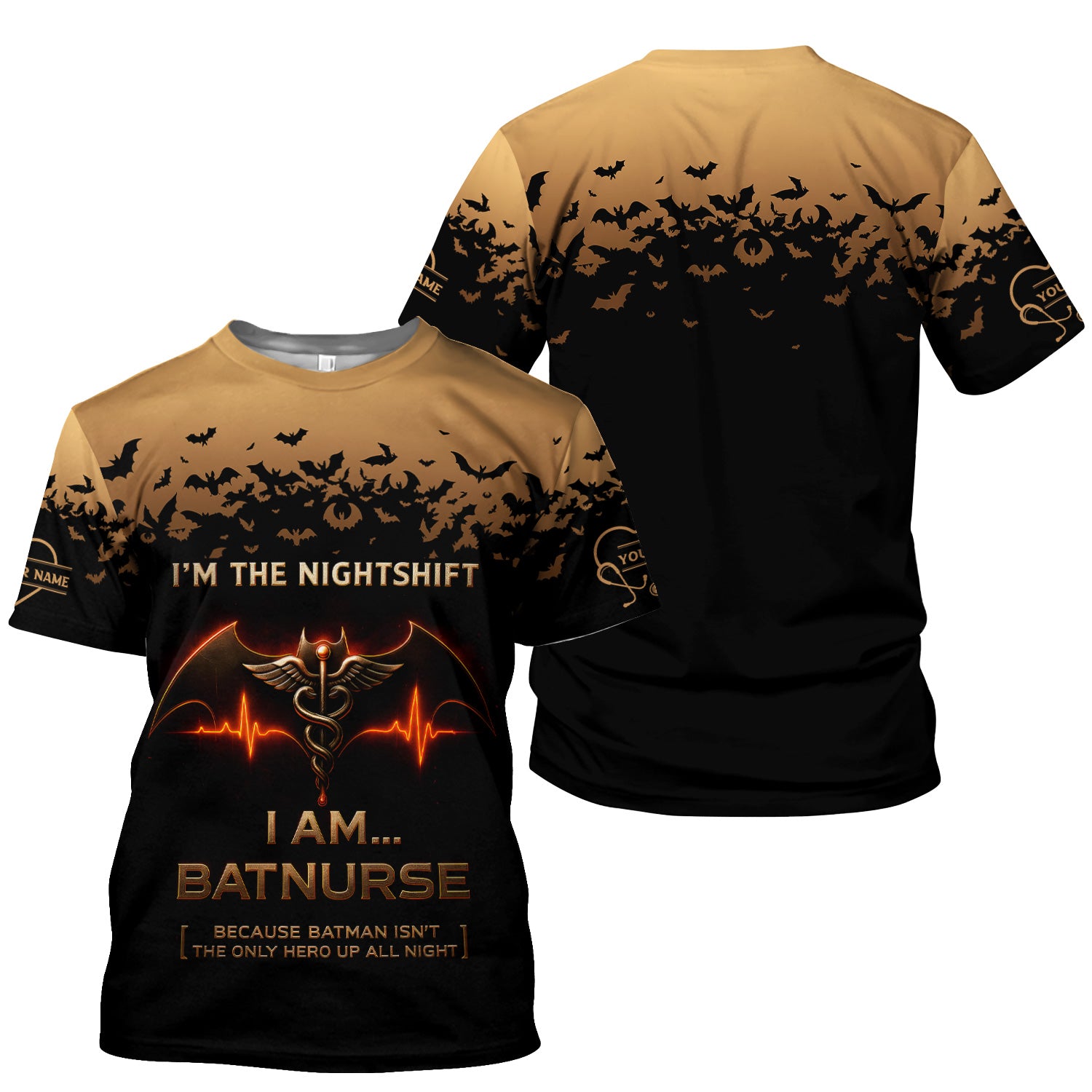 Custom Name Funny Batnurse Scrub Top - I'm the Nightshift RN LPN CNA Uniform - Halloween Gift for Healthcare Workers Nightshift Nurses