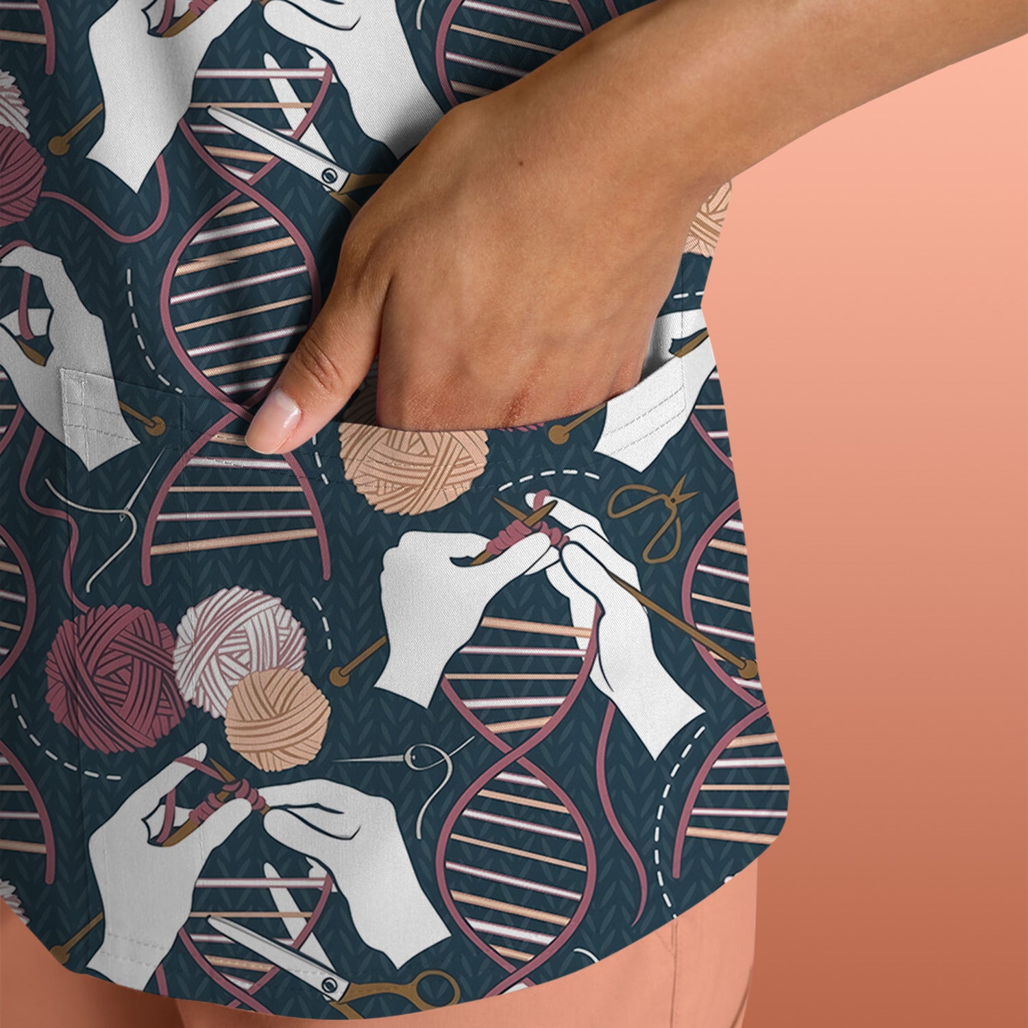 DNA Helix Yarn Pattern Scrub Top, Comfortable Scrubs for Nurses