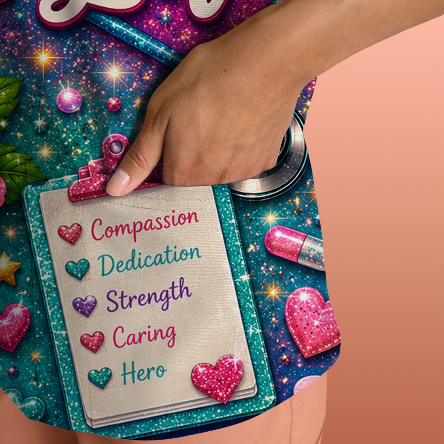 Colorful Nurse Life Heart Pattern Scrub Top, Comfortable Scrubs for Nurses