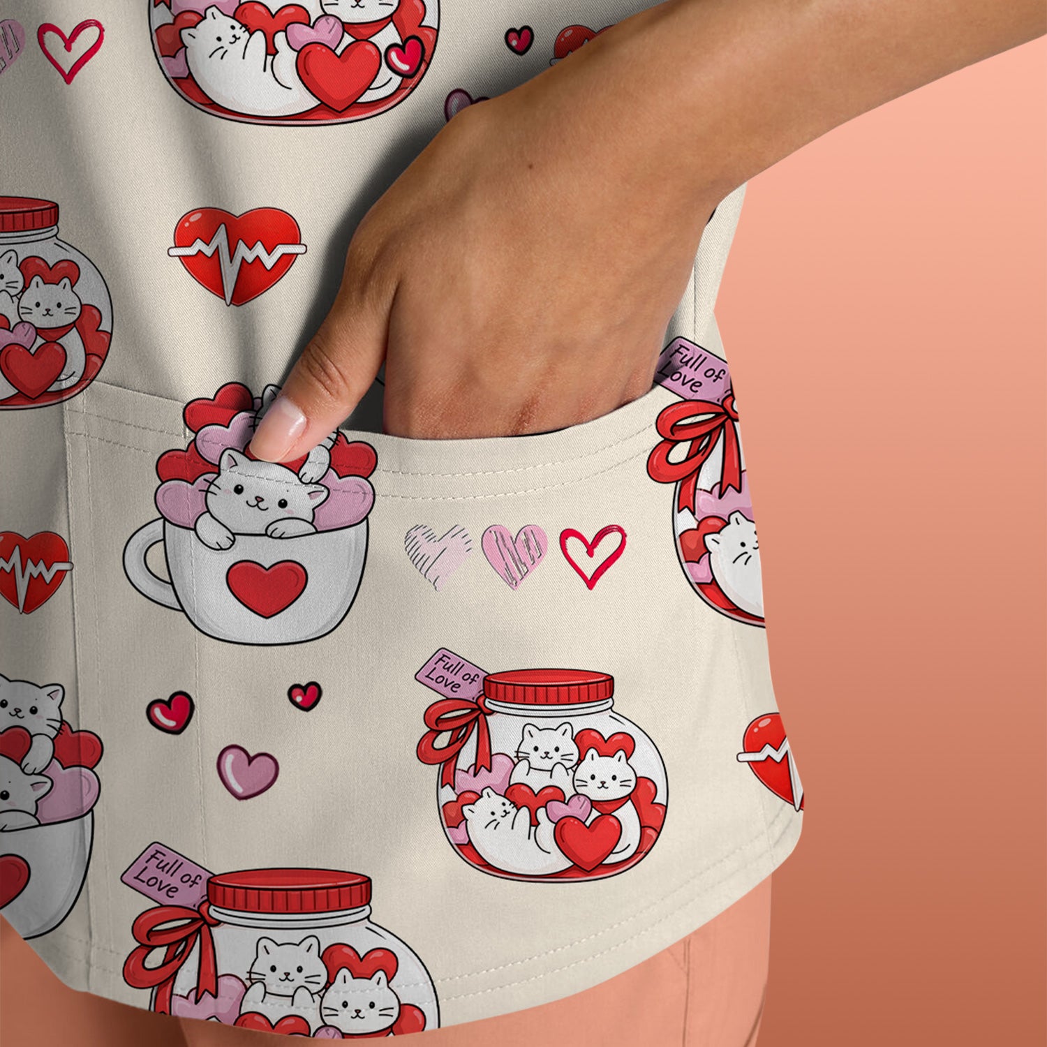 Cute Cat Valentine Nurse Scrub Top, Comfortable Scrubs for Nurses