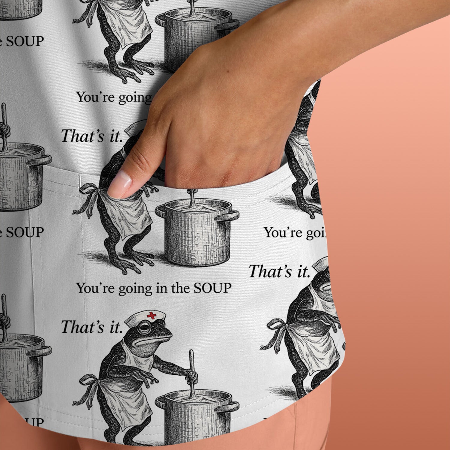 Funny Nurse Frog Cooking Soup Vintage Pattern Scrub Top, Comfortable Scrubs for Nurses