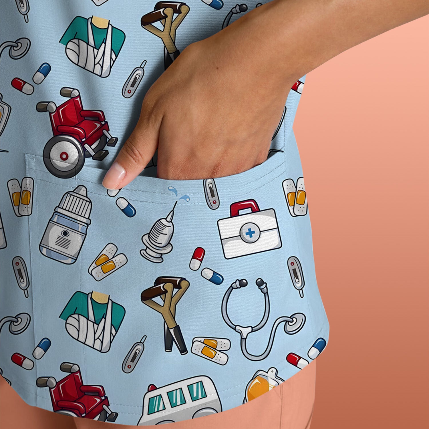 Care Medical Tools & Emergency Transport Pattern Scrub Top, Comfortable Scrubs for Nurses