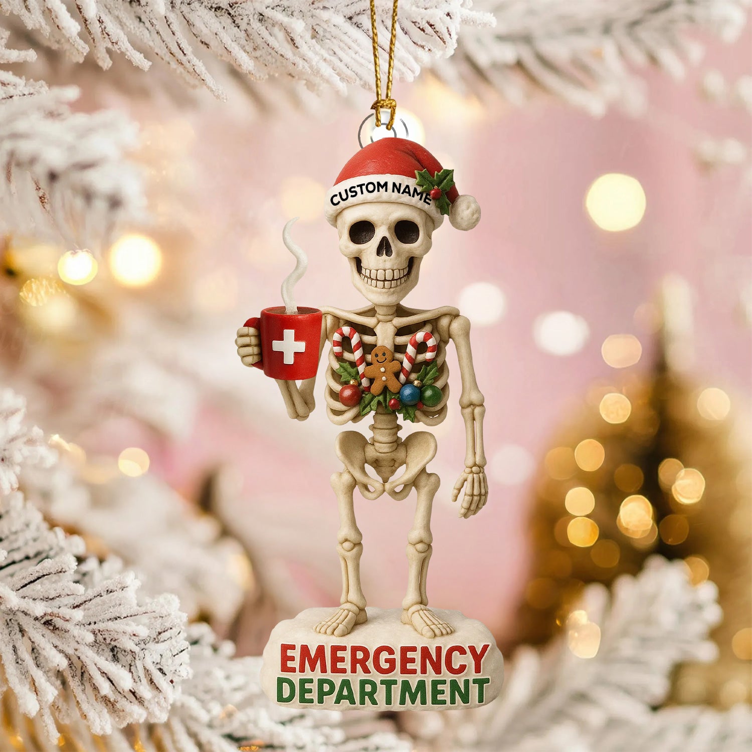 Personalized Skeleton Nurse Christmas Ornament, Custom Name Emergency Department Ornament, Funny Medical Xmas Tree Decor, Gift for ER Nurses & Healthcare Workers