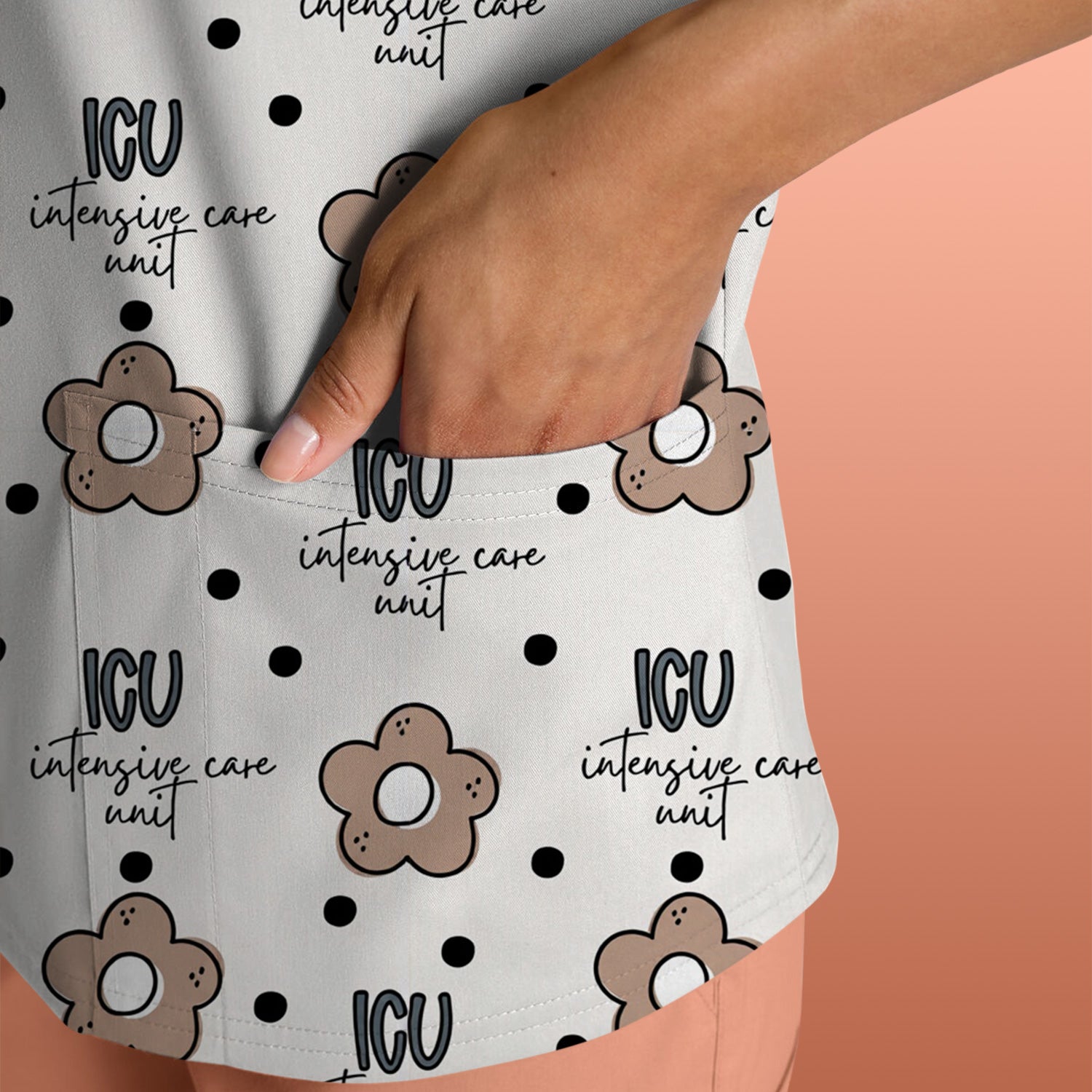 Cute ICU Nurse Flower Polka Dot Pattern Scrub Top, Comfortable Scrubs for Nurses