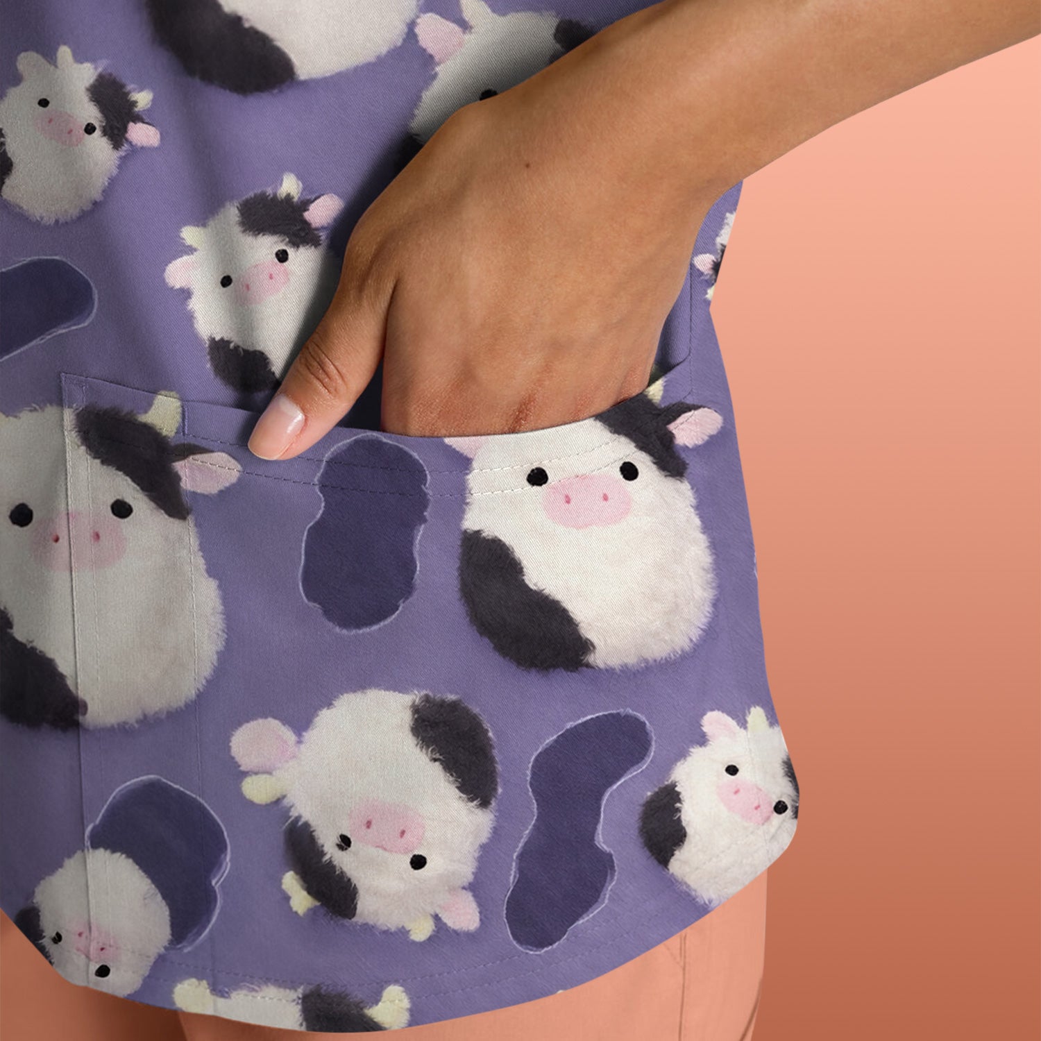 Cute Cartoon Pig Pattern Scrubs Top, Comfortable Scrubs for Nurses