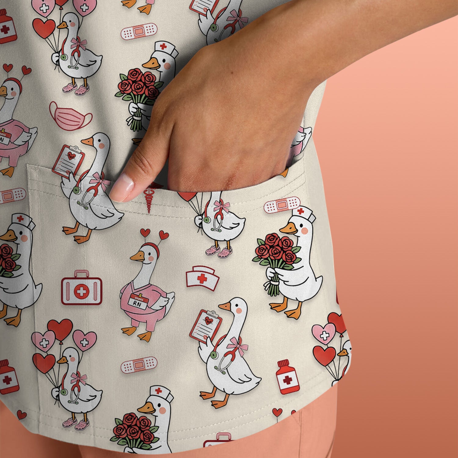 Cute Goose Nurse Medical Pattern Scrub Top, Comfortable Scrubs for Nurses
