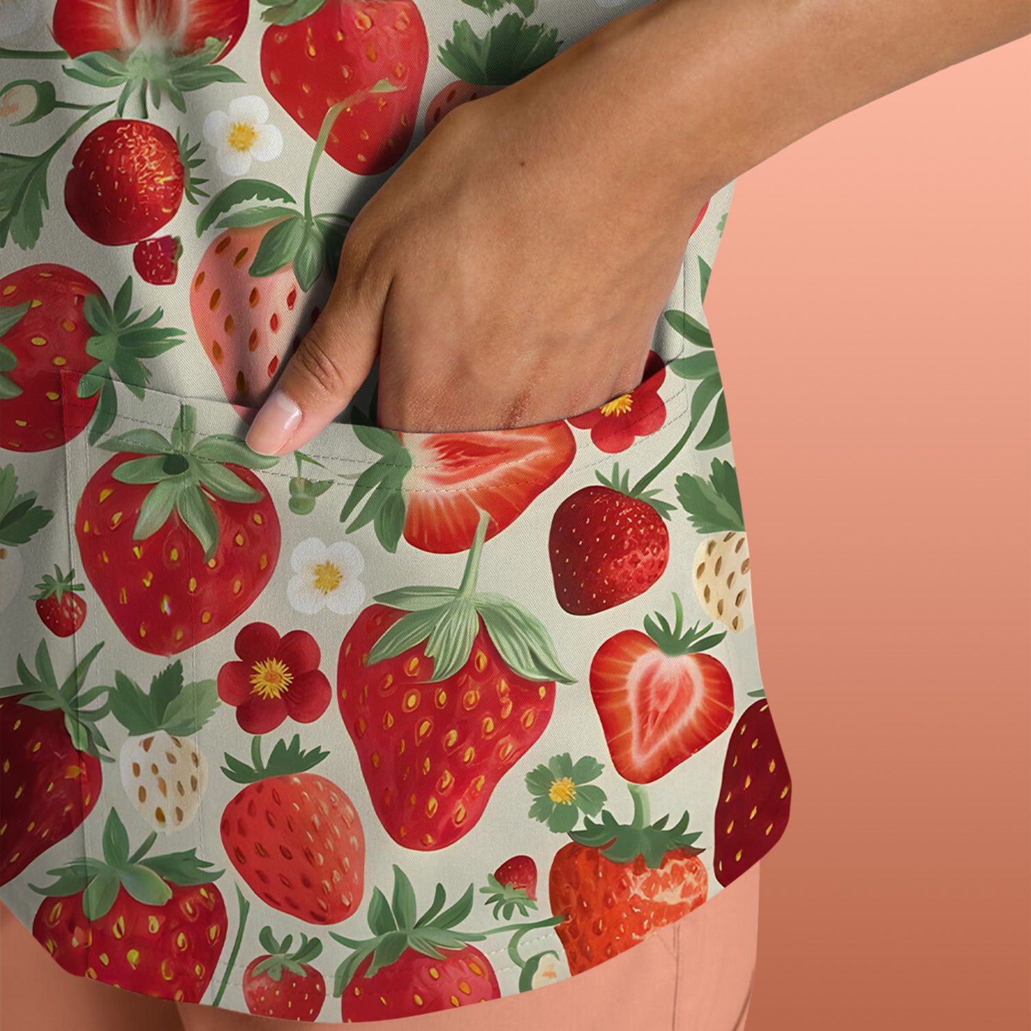 Fresh Strawberry Pattern Leaves Scrubs Top, Comfortable Scrubs for Nurses