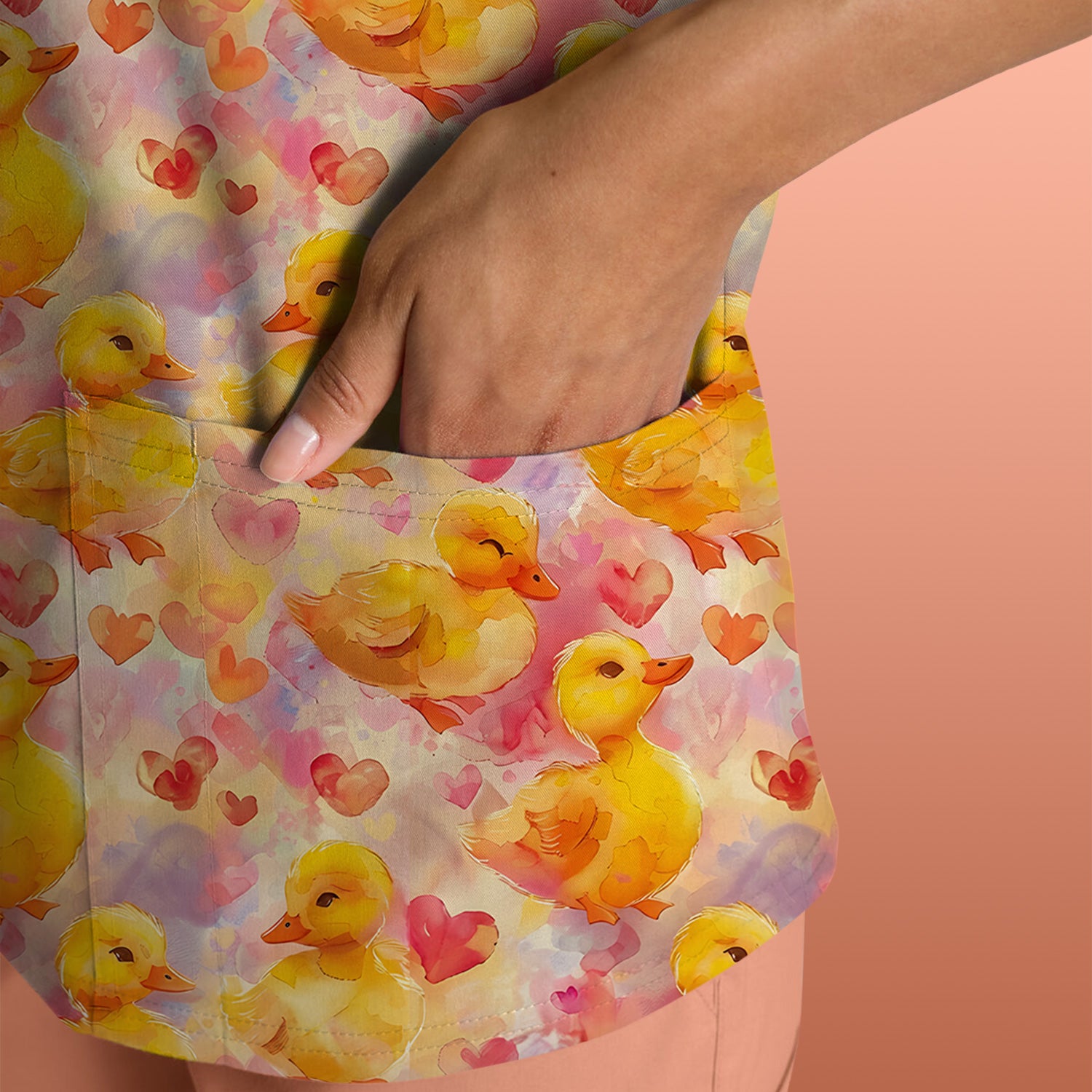 Cute Duck Heart Watercolor Pattern Scrub Top, Comfortable Scrubs for Nurses