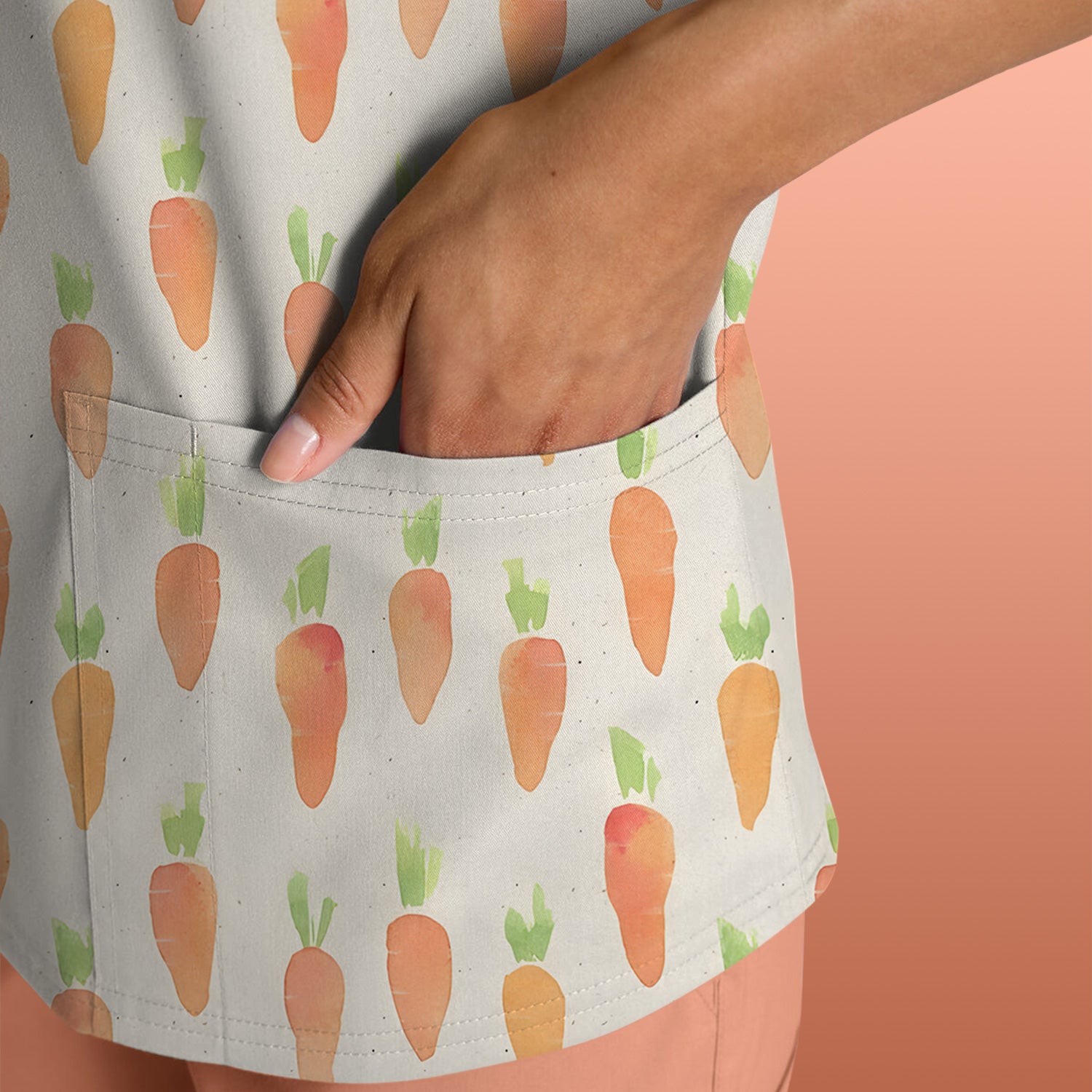 Simple Carrot Cute Pattern Scrubs Top, Comfortable Scrubs for Nurses