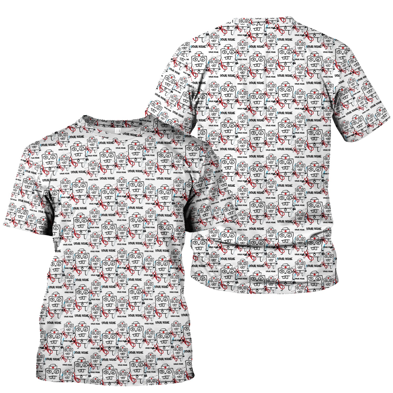 Personalized Doodle Bob Nurse Shirt - Funny Cartoon Medical Graphic Tee - Custom RN MD CNA Healthcare Gift