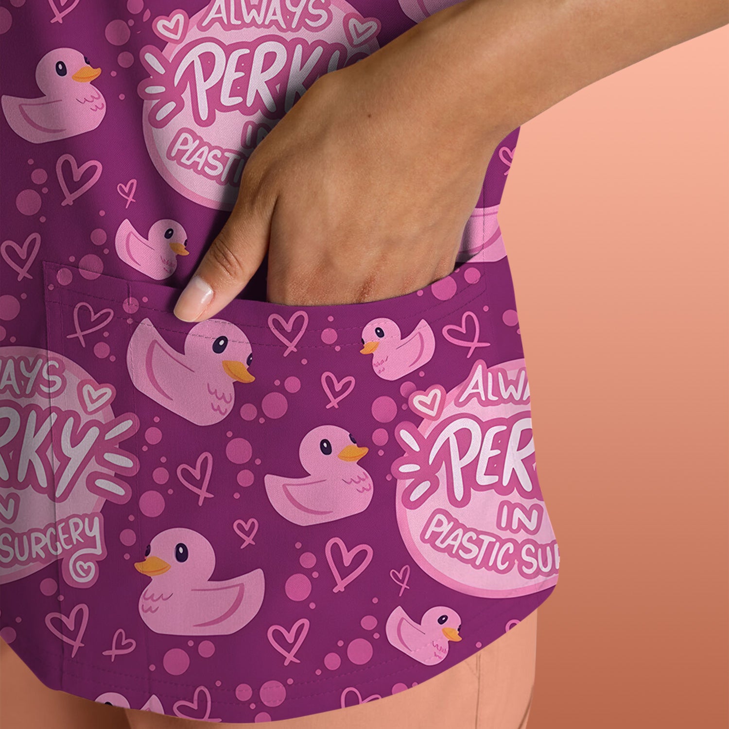 Always Perky Plastic Surgery Duck Pattern Scrub Top, Comfortable Scrubs for Nurses