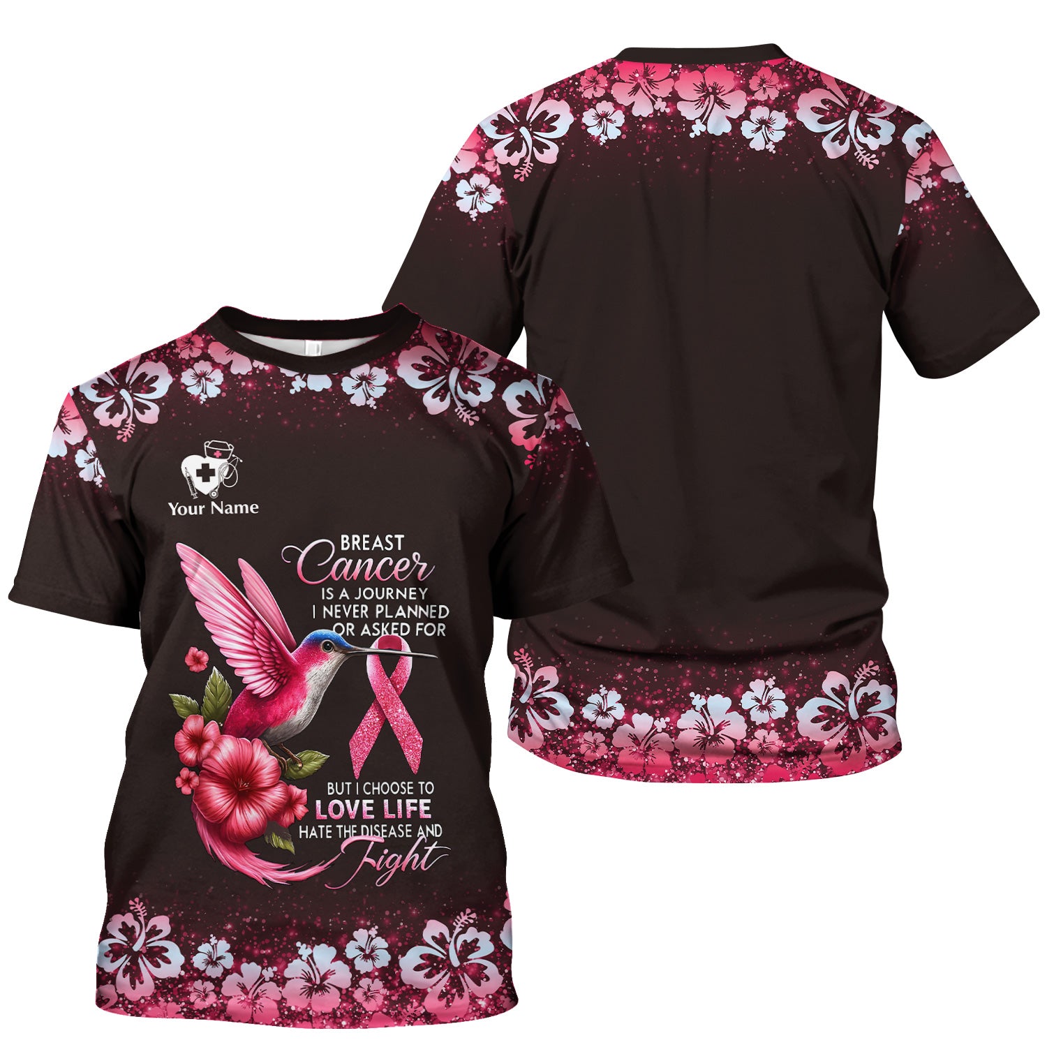 Custom Breast Cancer Awareness Shirt - Hummingbird Pink Ribbon Graphic Tee - Gift for RN LPN CNA
