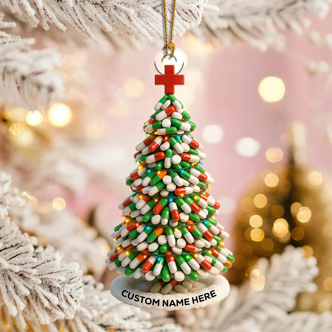 Personalized Pharmacy Christmas Ornament – Funny Medicine Tree Design – Cute Holiday Gift for Nurses, Doctors, and Pharmacists
