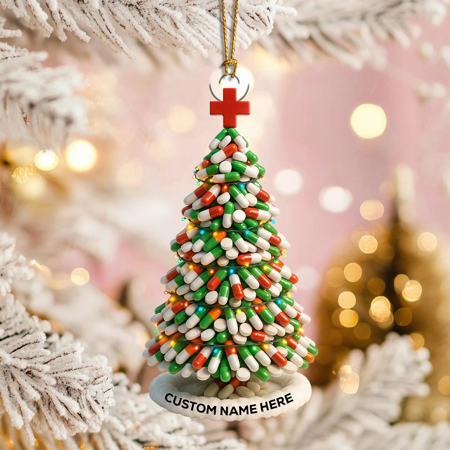 Personalized Pharmacy Christmas Ornament – Funny Medicine Tree Design – Cute Holiday Gift for Nurses, Doctors, and Pharmacists