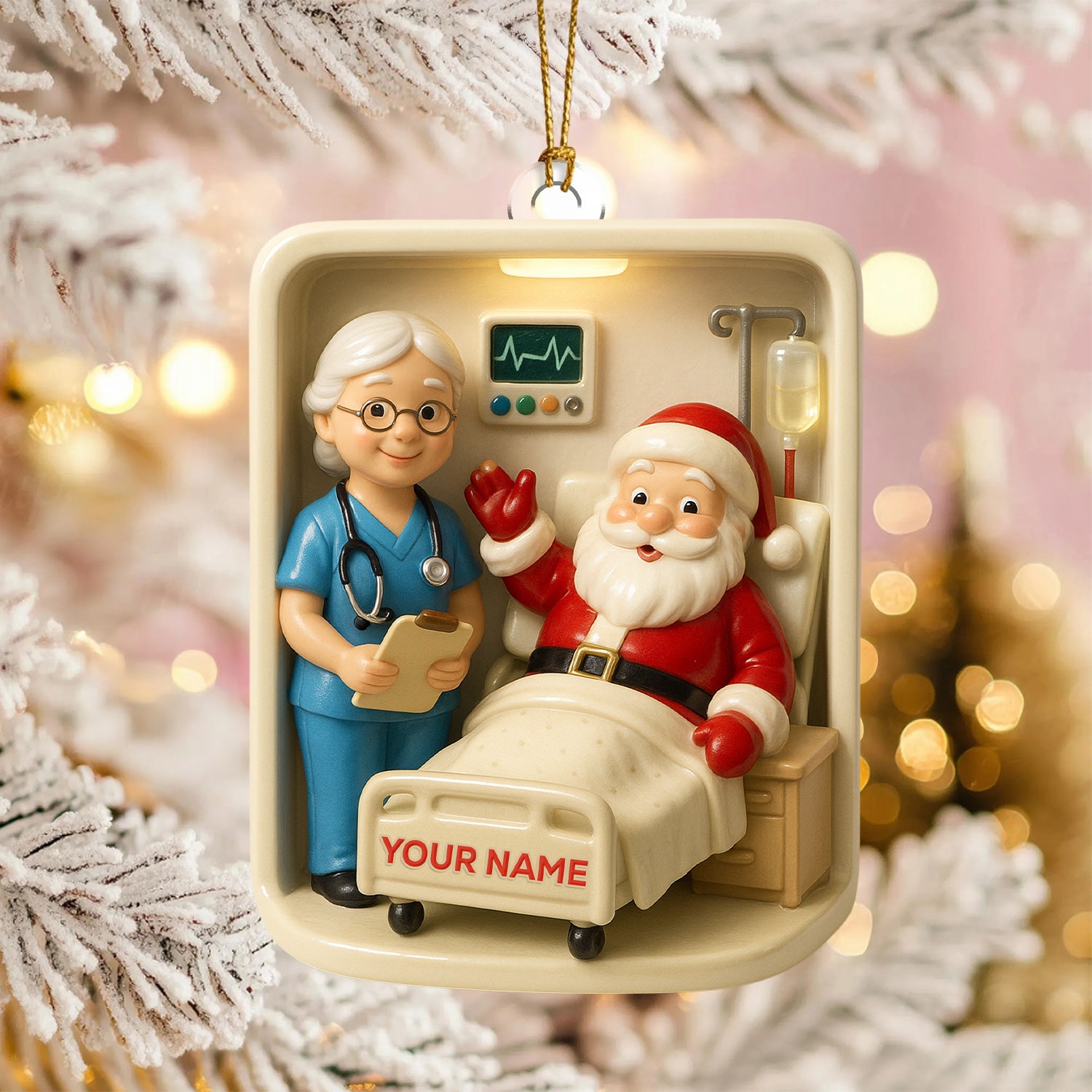 Personalized Nurse Christmas Ornament, Custom Name Nursing Santa Hospital Room Decor, Cute Holiday Gift for Nurses