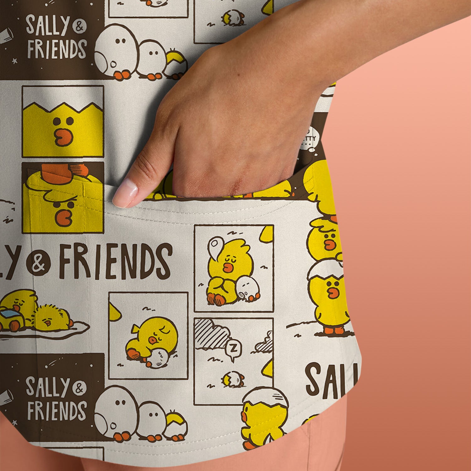 Cute Cartoon Chick Comic Pattern Scrub Top, Comfortable Scrubs for Nurses